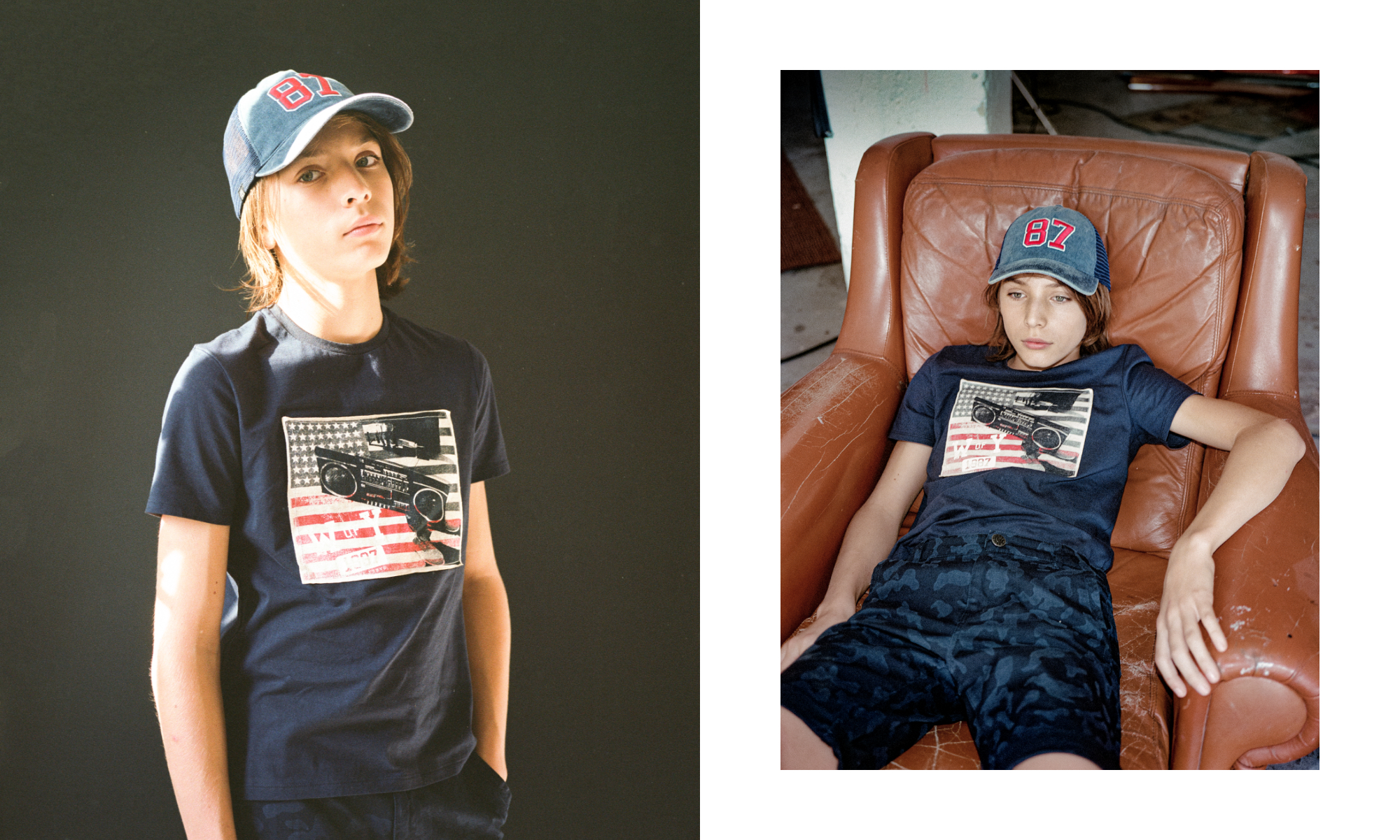 Camiseta navy bandera EE. UU. radio algodón ecológico niño