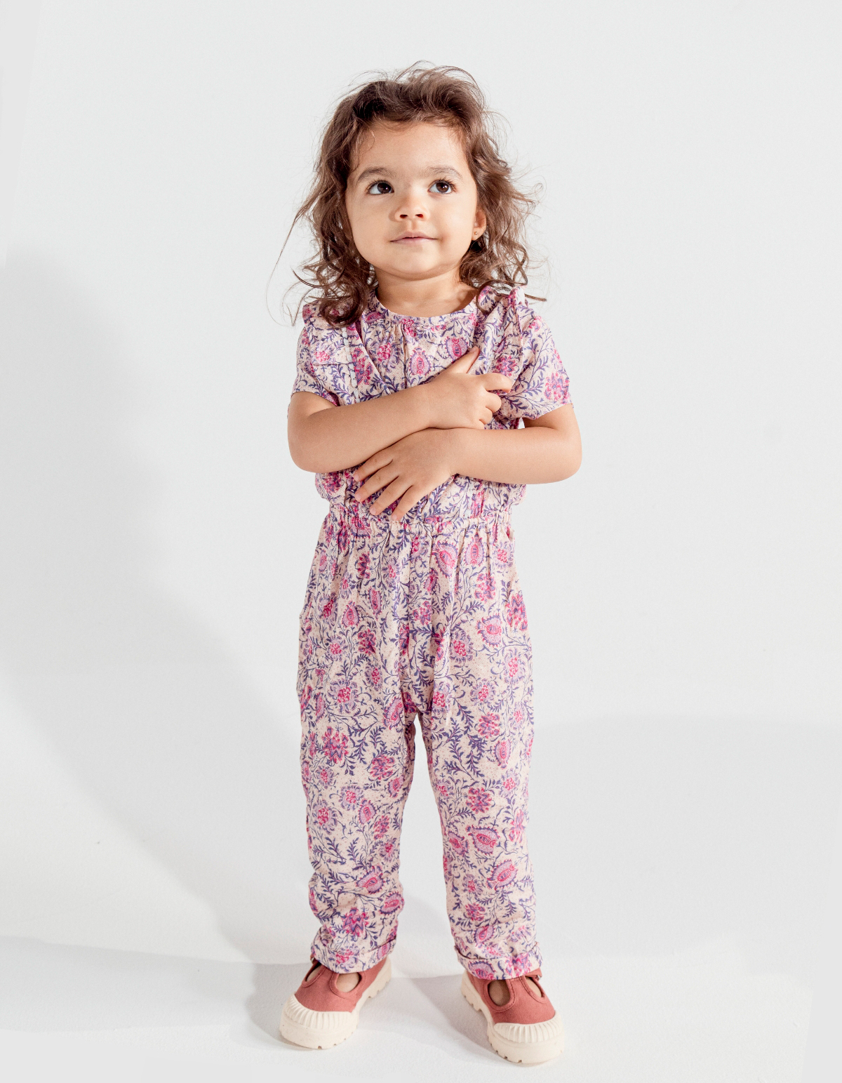 Baby girls’ pink floral paisley Lenzing™ Ecovero™ jumpsuit