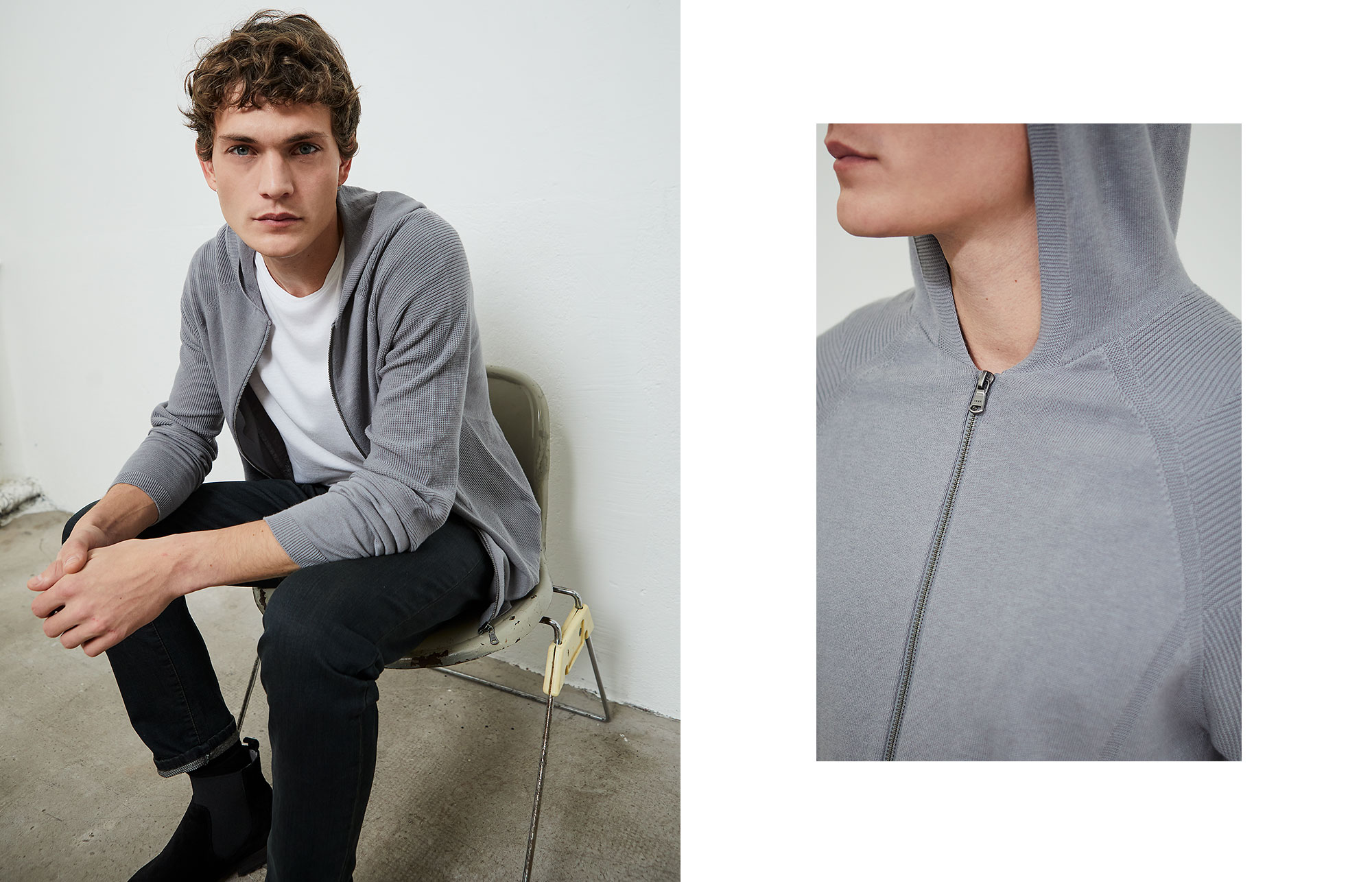 Cardigan gris chiné tricot 3D à capuche Homme