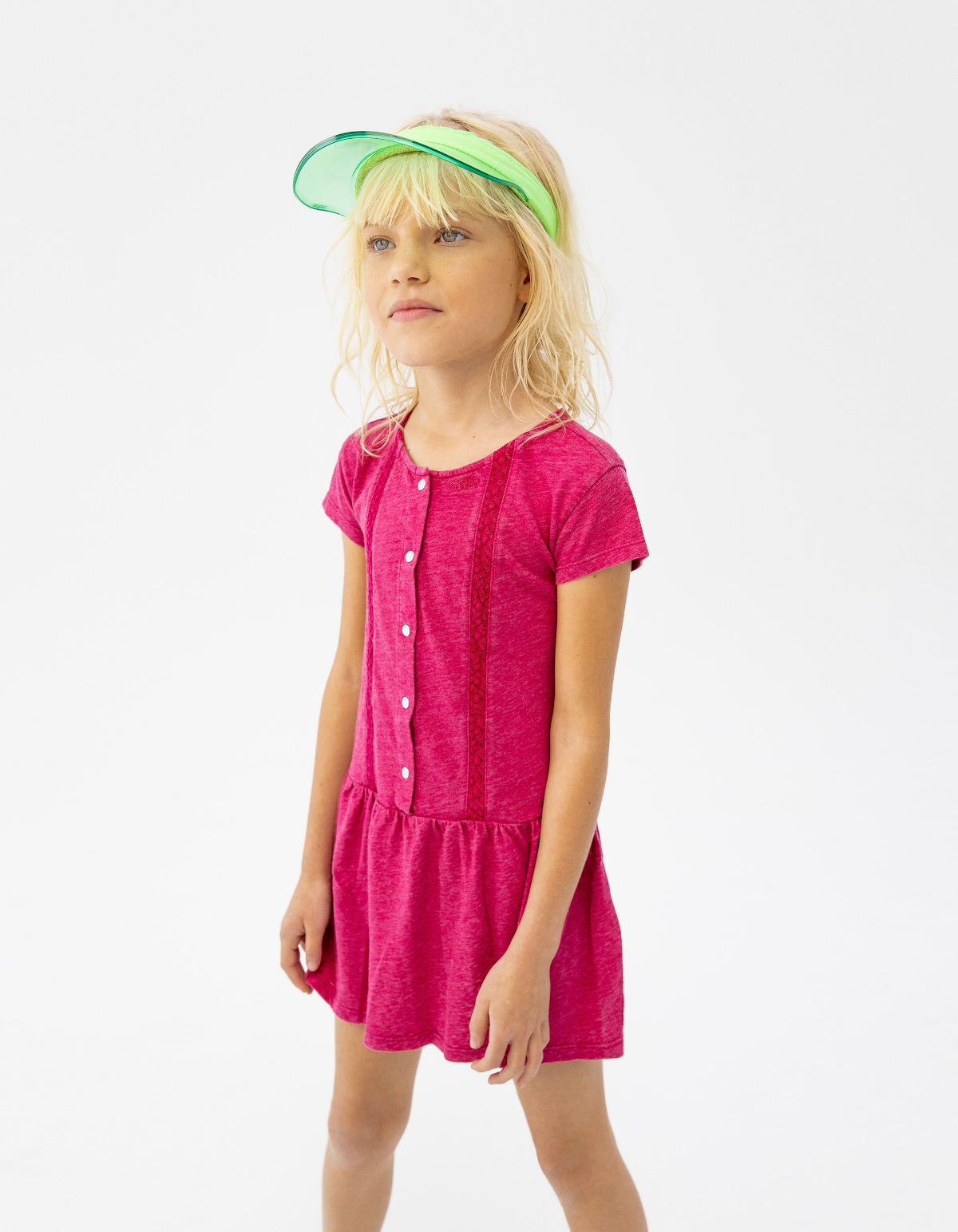 Robe-T-shirt fuchsia avec pressions devant fille
