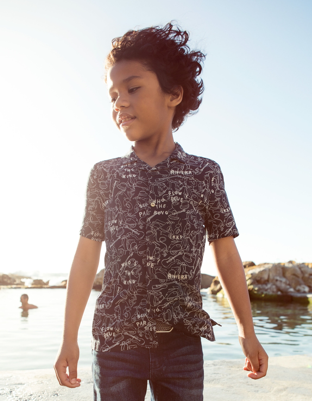 Marine overhemd Lenzing™ Ecovero™ lijntekeningen jongens