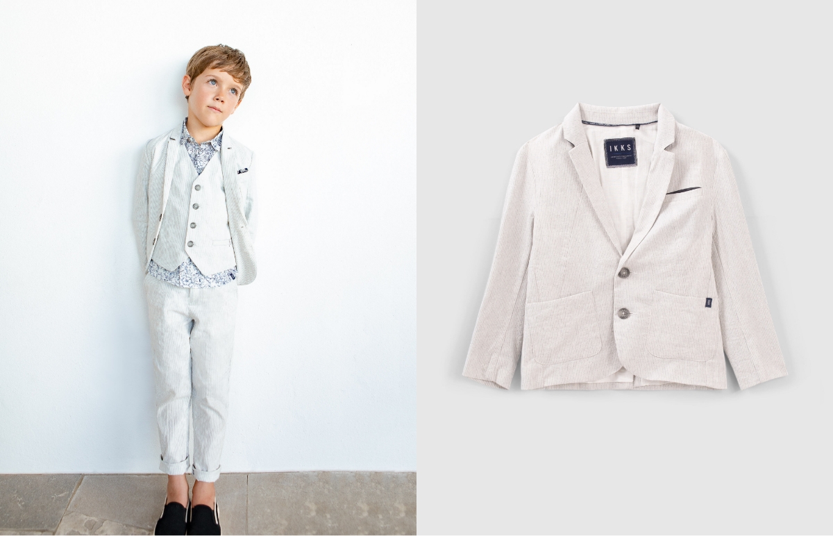 Boys' beige striped suit jacket