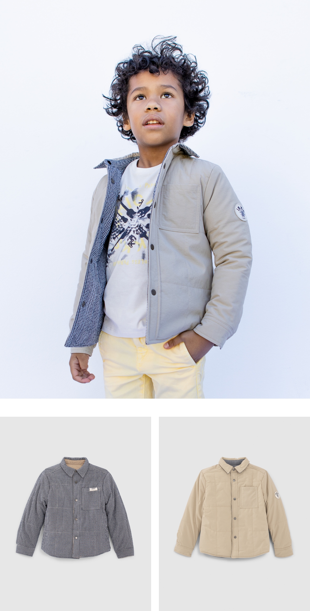 Boys’ beige/Vichy check reversible jacket