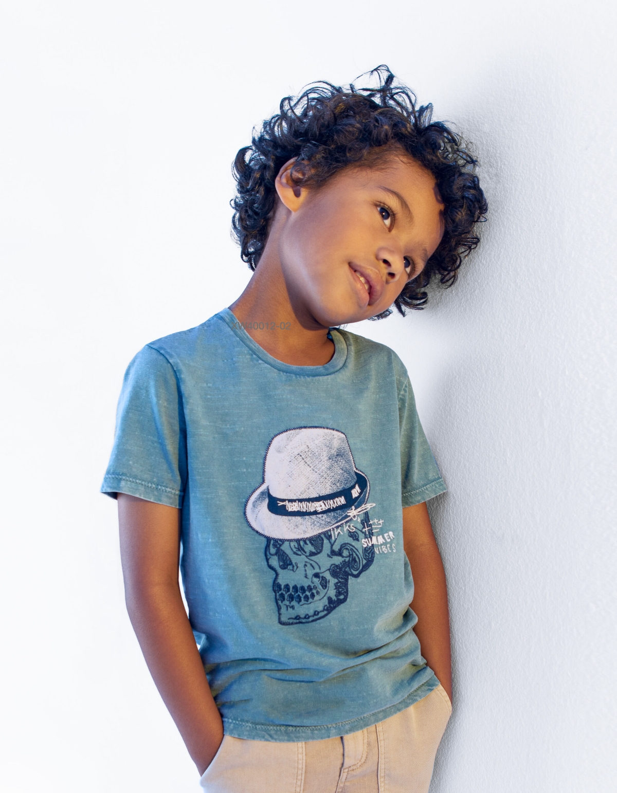 T-shirt vert squelette brodée à chapeau garçon