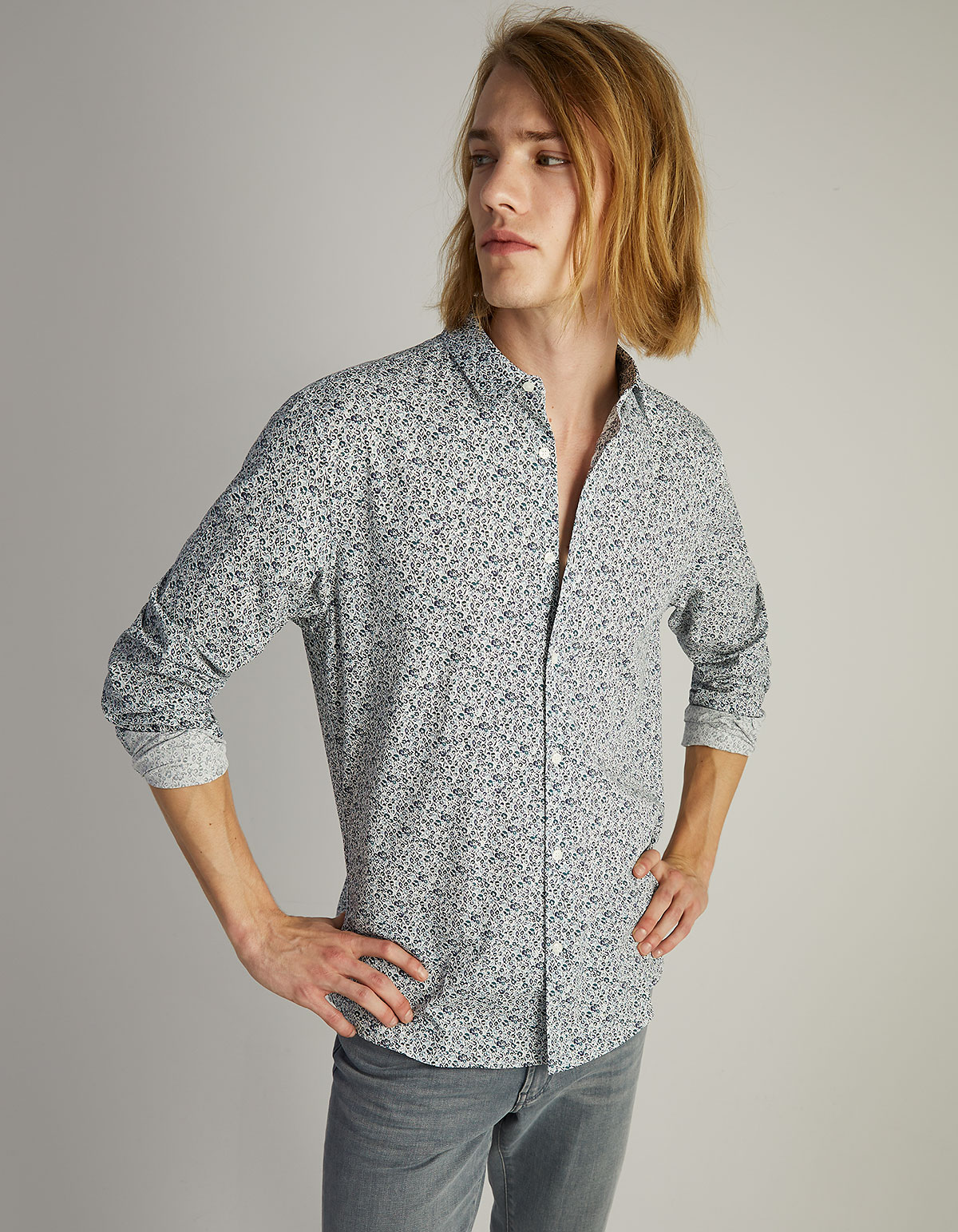 Men’s aqua floral print SLIM shirt