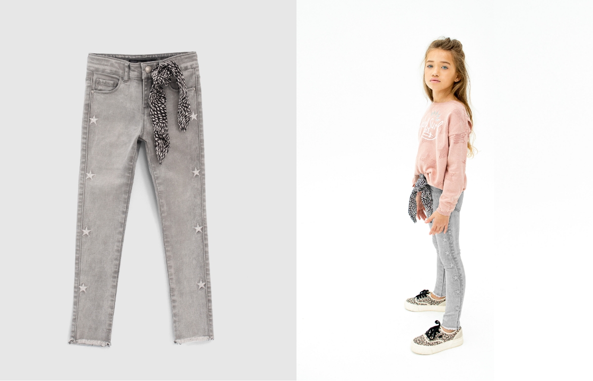 Grijze skinny jeans met grafische sjaal meisjes