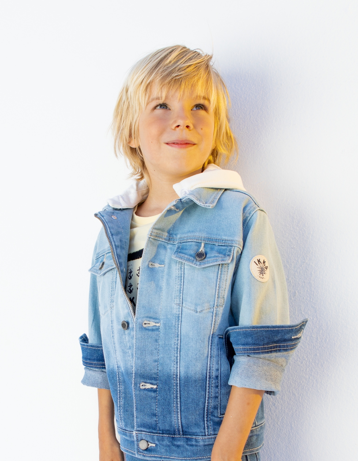 Boys’ blue denim jacket with detachable hood