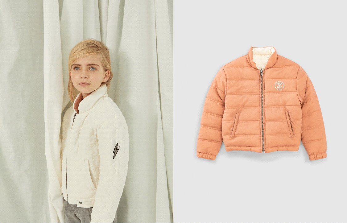 Girls’ dusty pink/ecru recycled reversible jacket