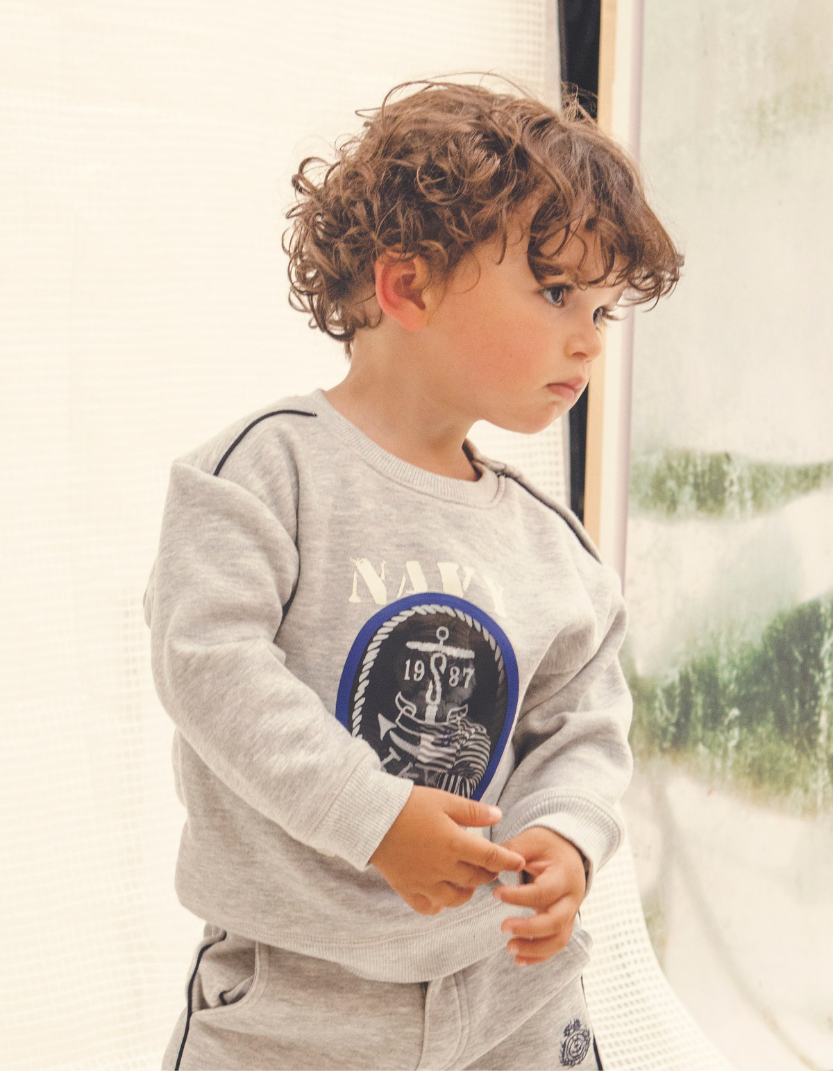 Baby boys’ grey lion-anchor lenticular image sweatshirt