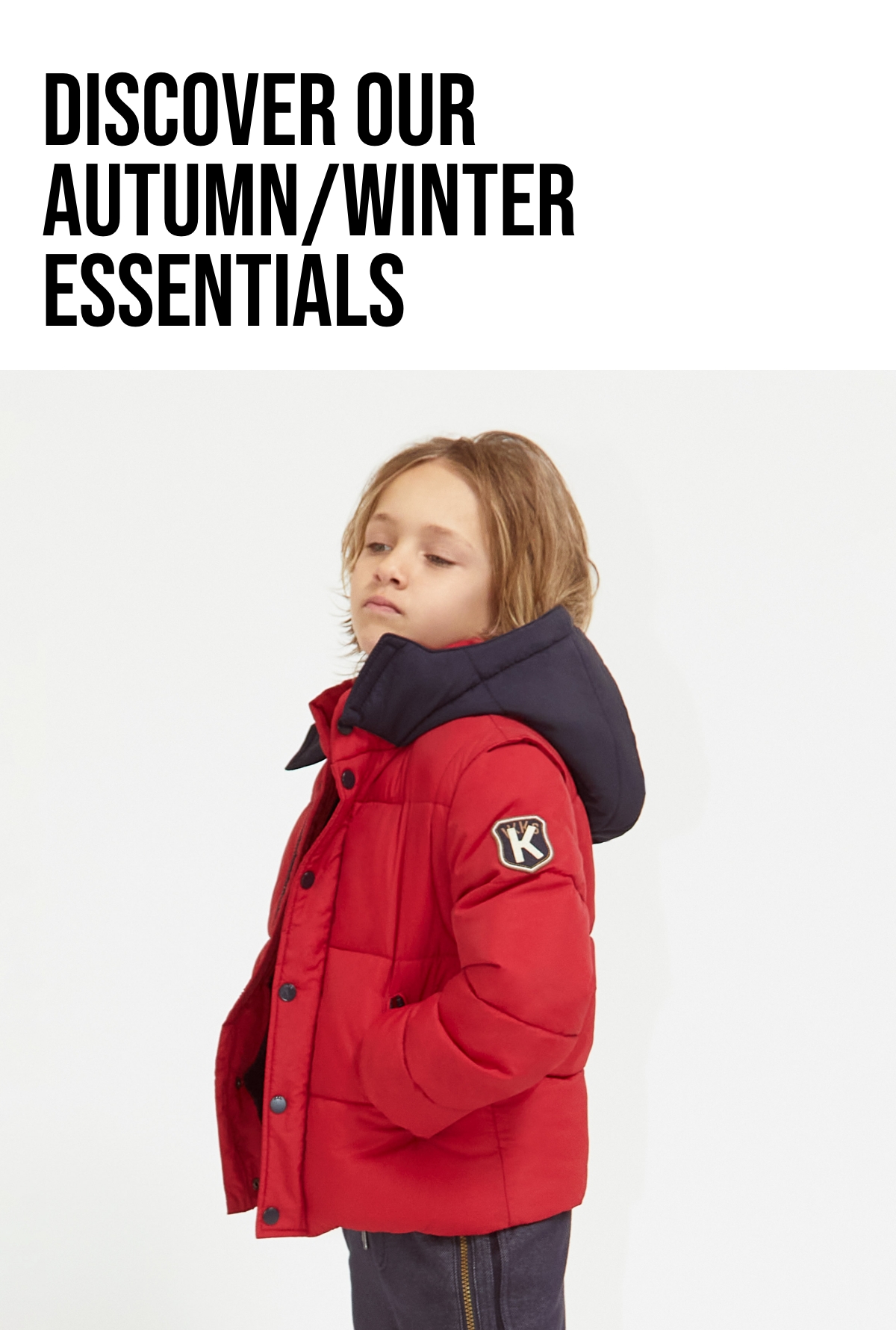 Boys’ medium red fur-lined navy hooded padded jacket