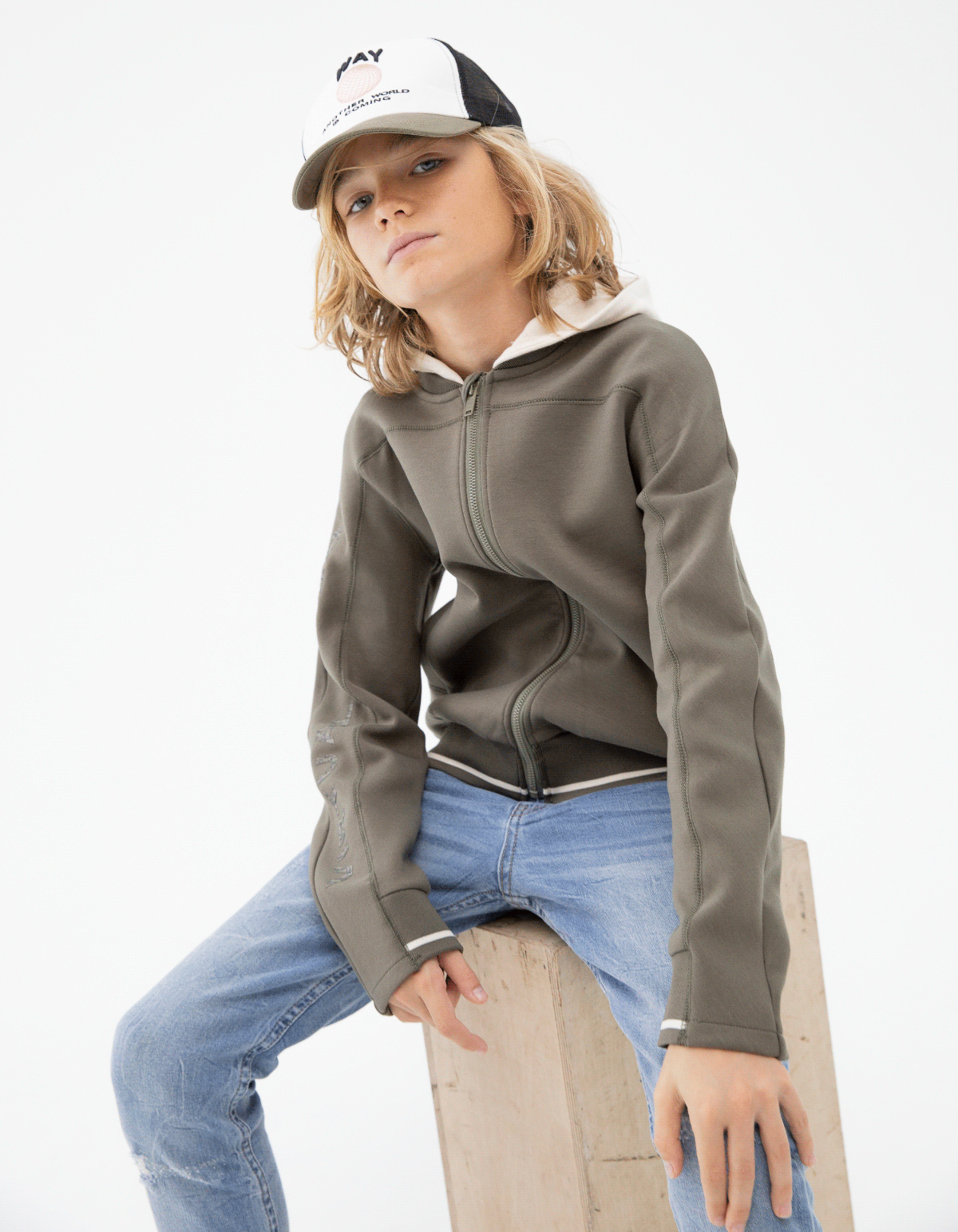 Cardigan kaki forme teddy avec capuche garçon