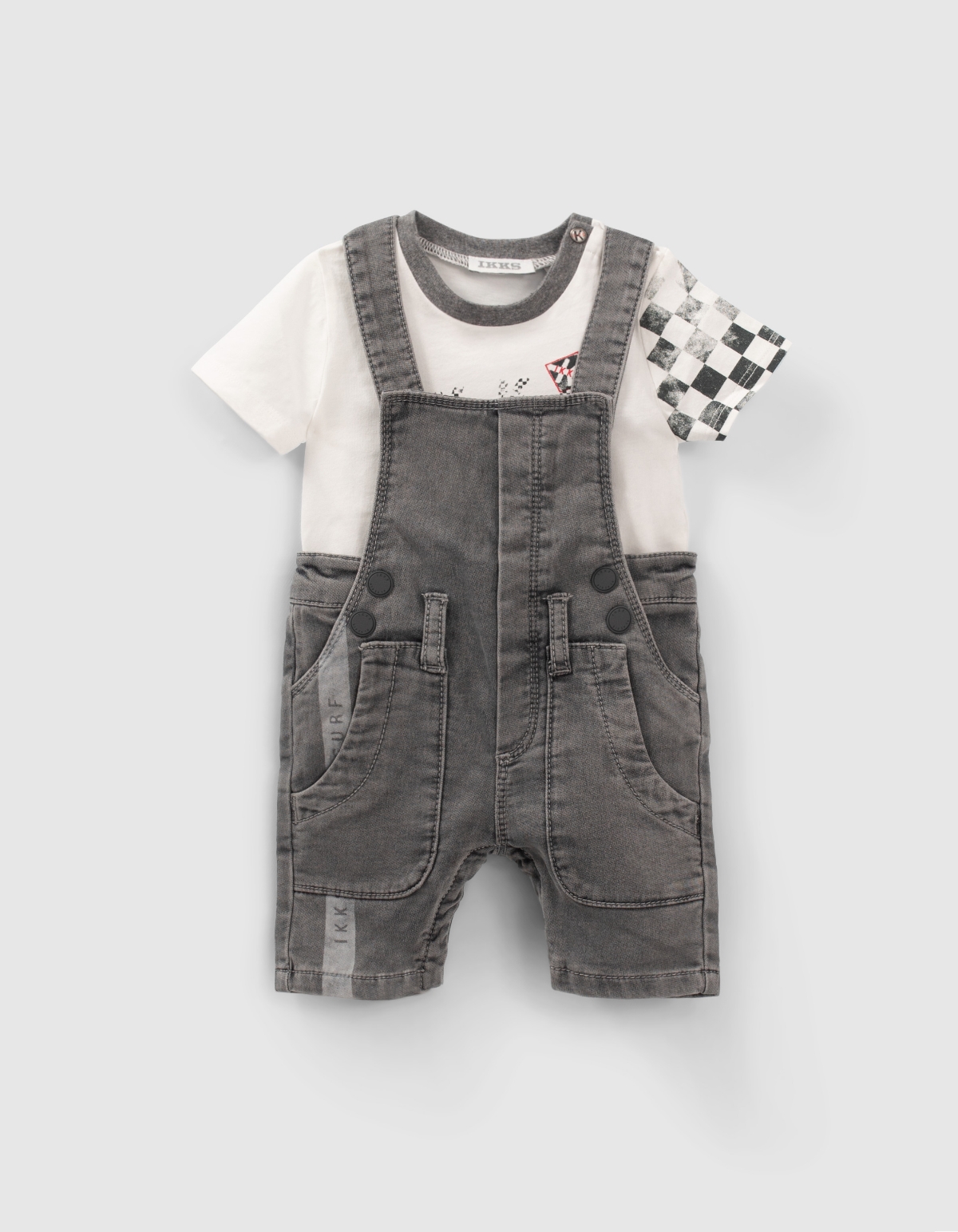 Baby boys’ checkerboard denim dungarees & T-shirt outfit