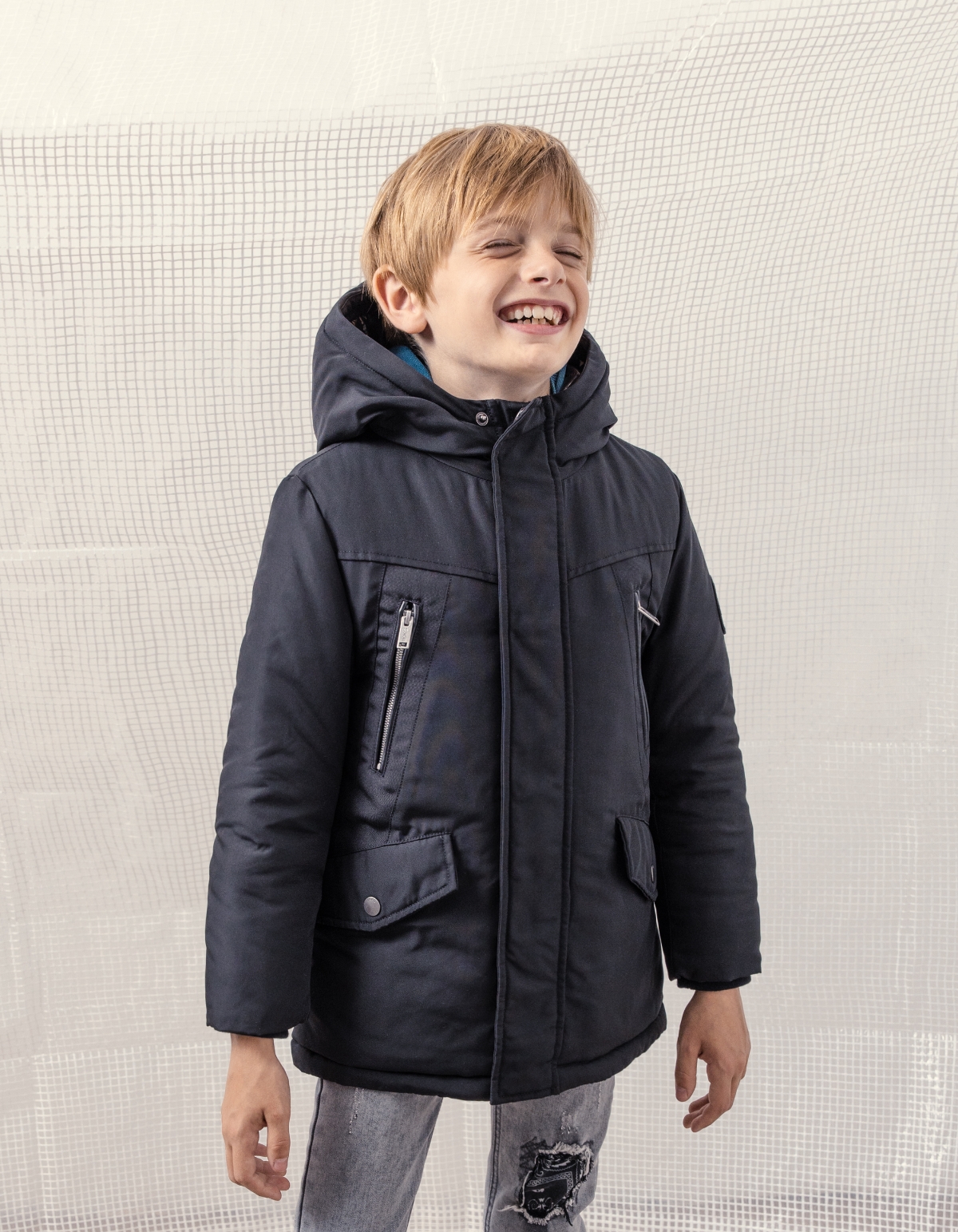 Boys’ 2-in-1 black parka with bronze padded jacket