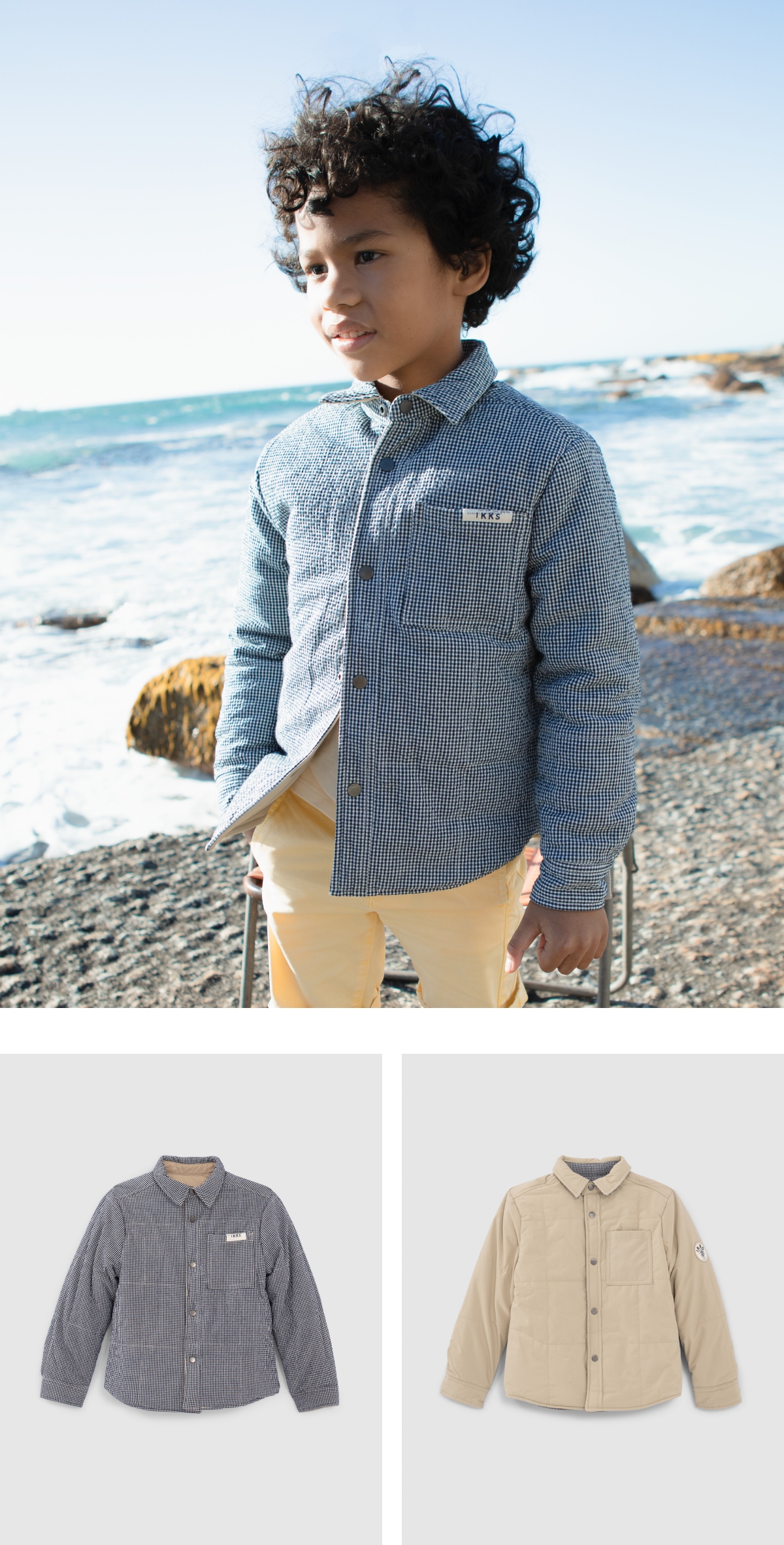 Veste réversible beige et vichy garçon
