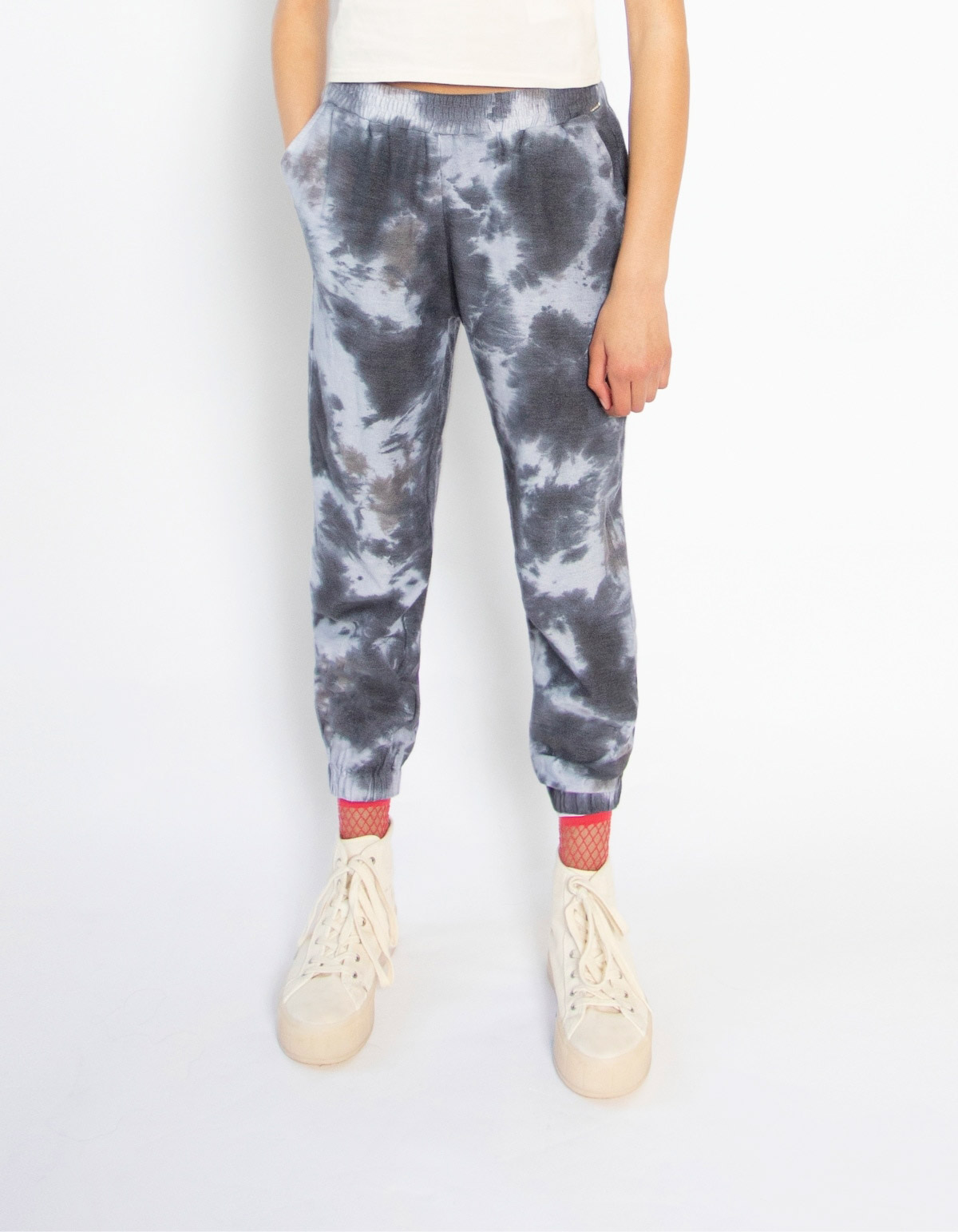 Girls’ black and white tie-dye joggers