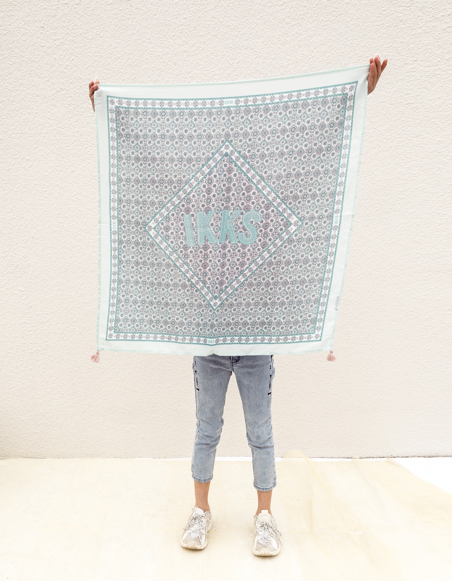 Vierkante aqua sjaal geometrische print meisjes