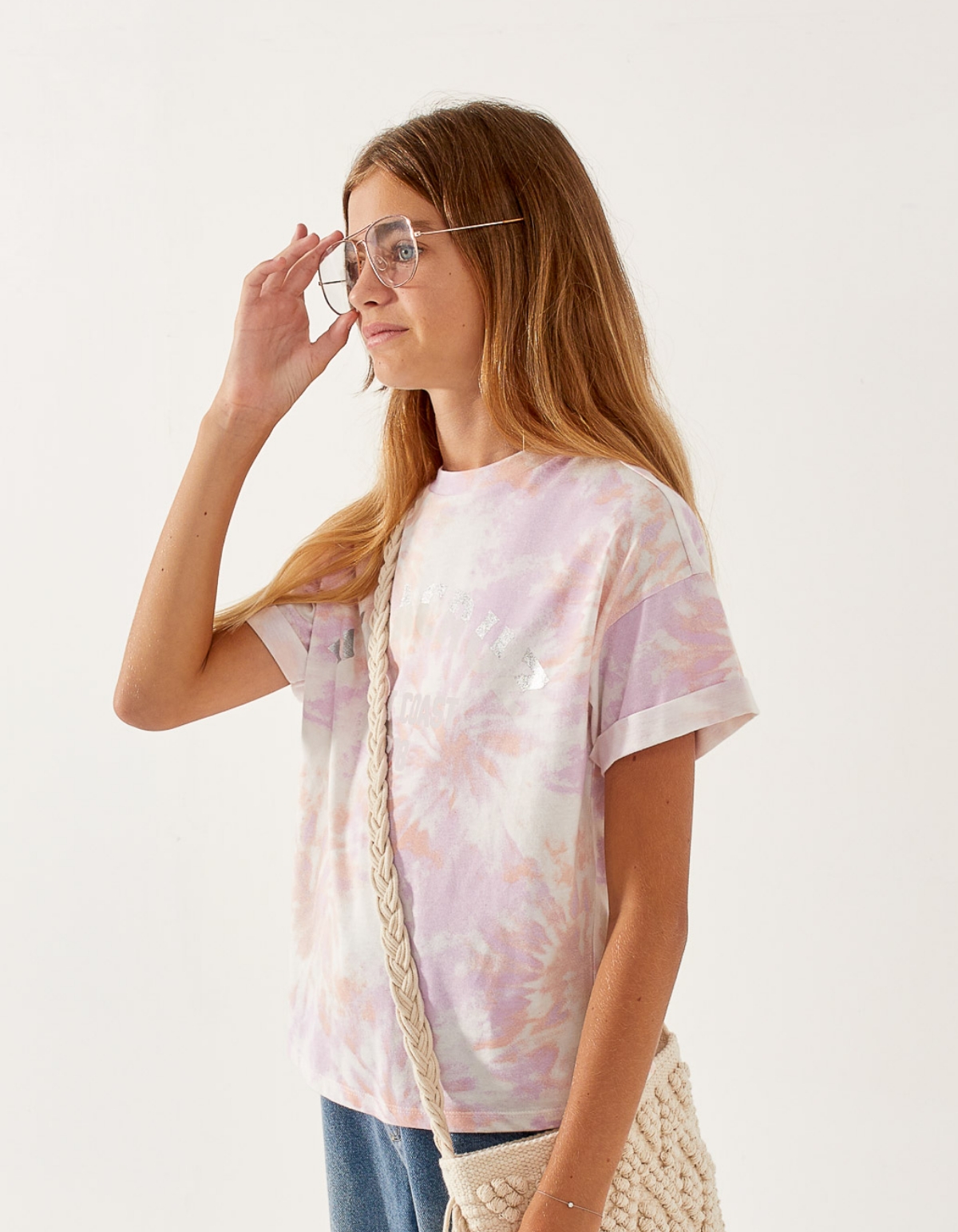T-shirt blanc tie and dye et message fille