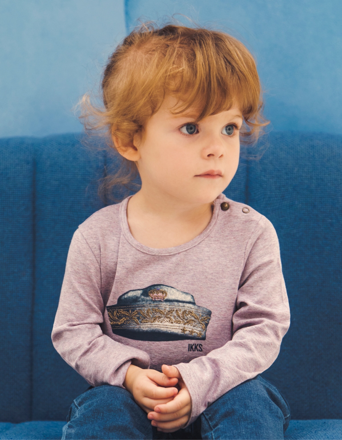 T-shirt lilas chiné visuel béret marin brodé bébé fille
