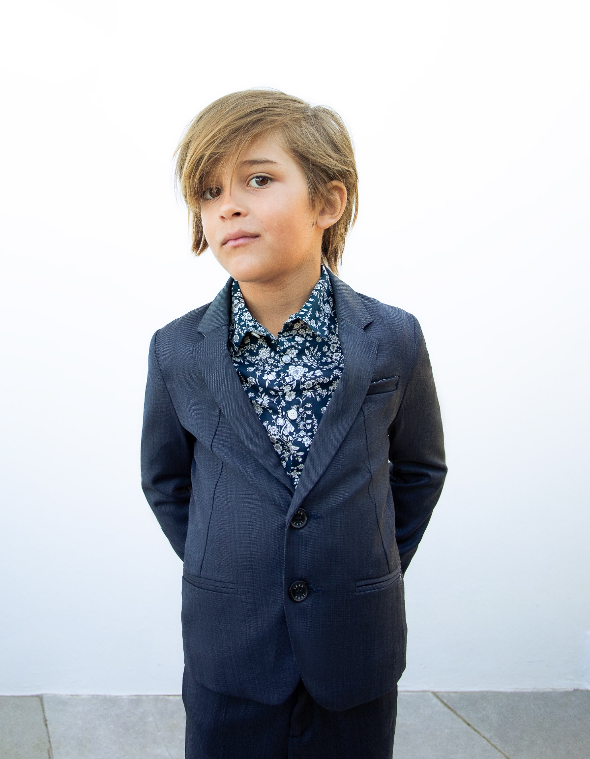 Boys' navy semi-plain suit jacket
