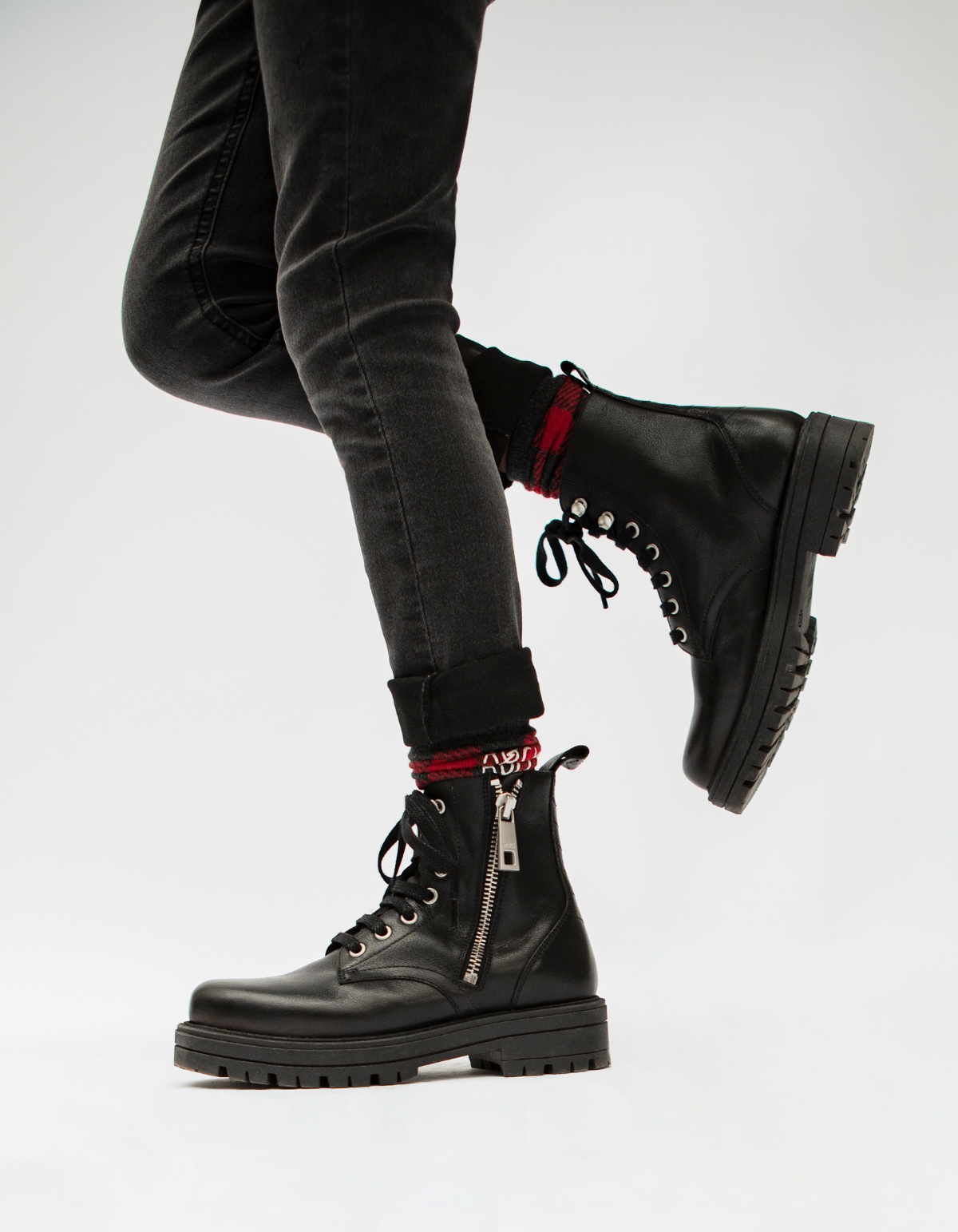 Boys’ black Leather Story leather combat boots