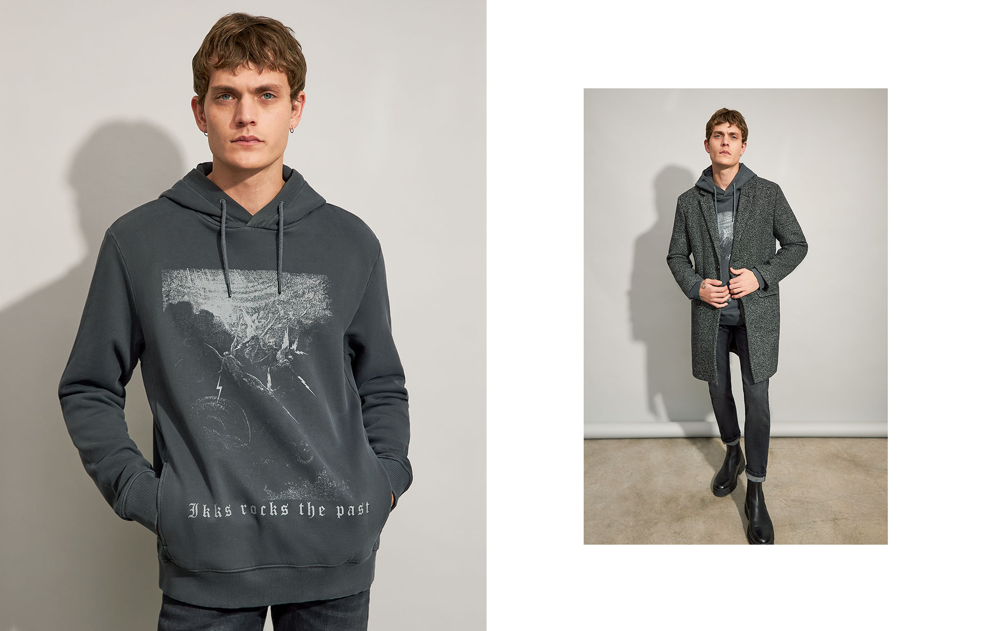 Men’s black rock engraving image hoodie