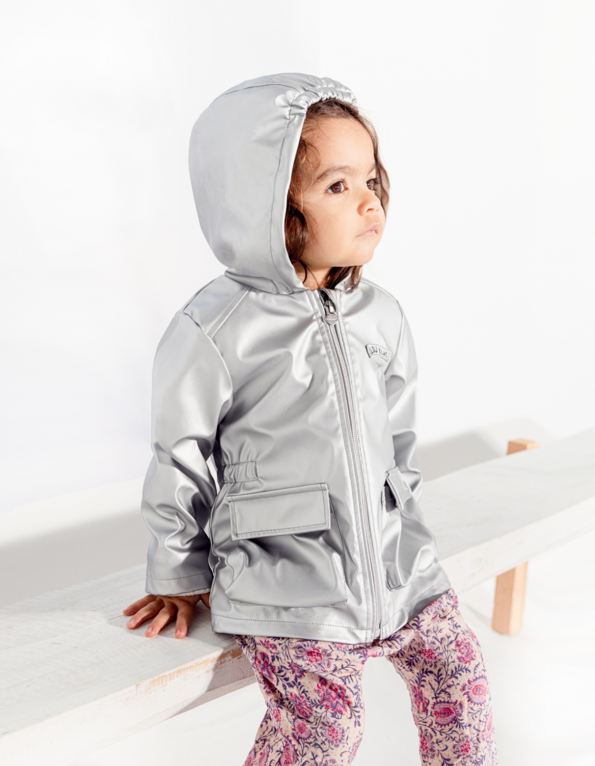 Zilverkleurige parka in rubber babymeisjes