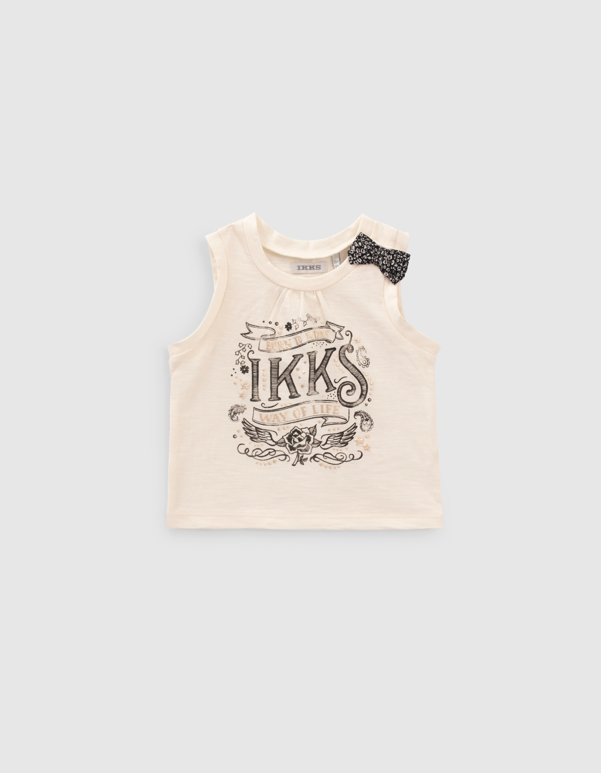 Baby girls’ ecru cat-rider organic cotton T-shirt