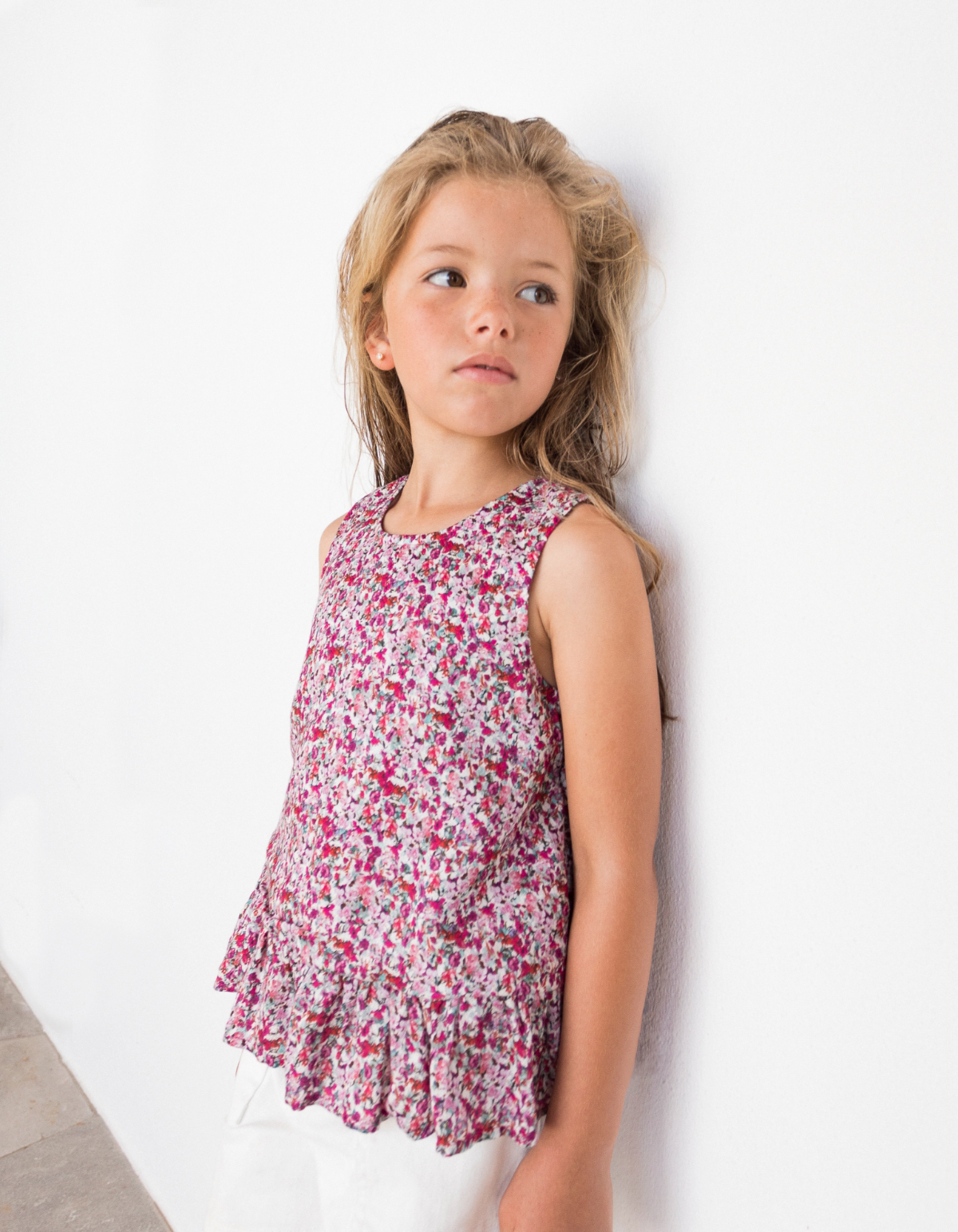 Fuchsia top bloemenprint meisjes