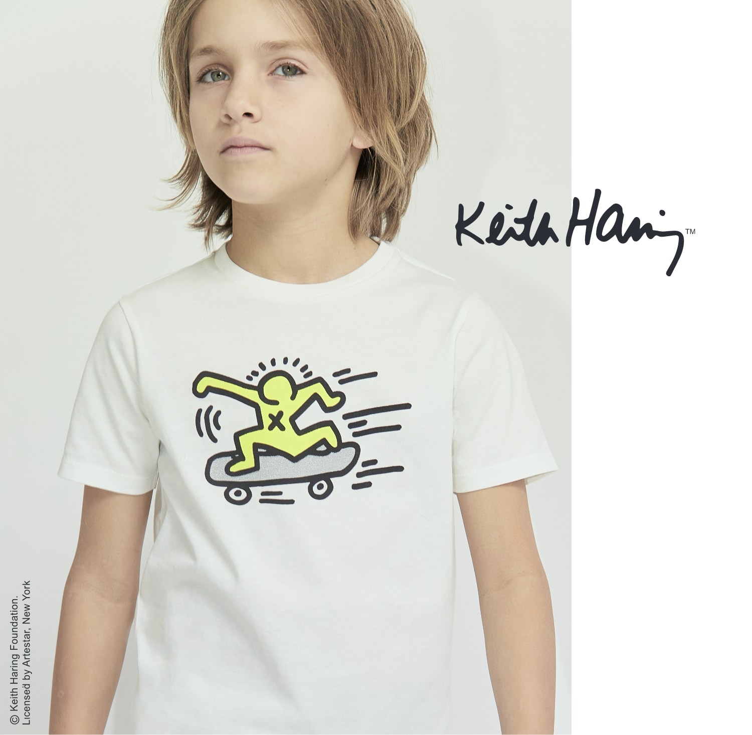 Cremeweißes Jungen-T-Shirt, Skateboard KEITH HARING x IKKS
