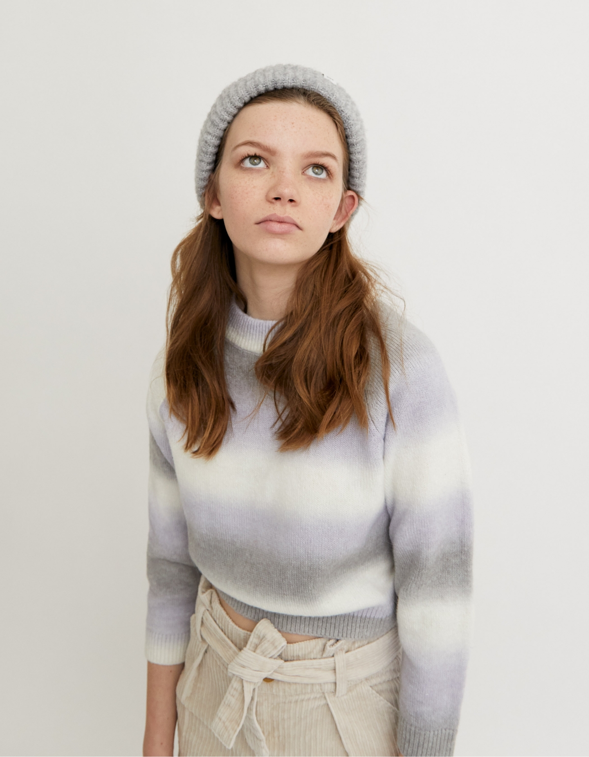 Girls’ vanilla blurry striped knit cropped sweater