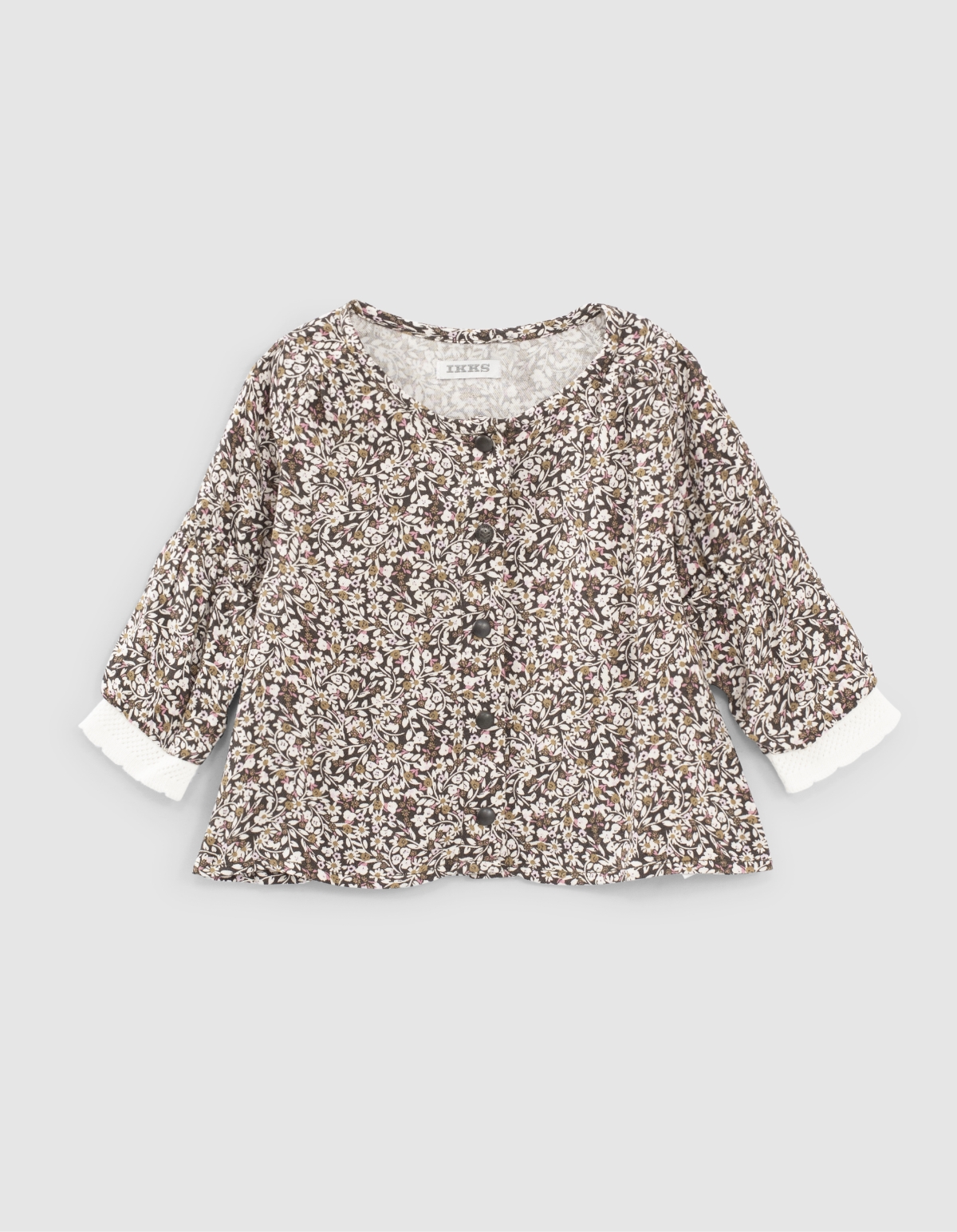 Donkerkaki blouse bloemenprint babymeisjes