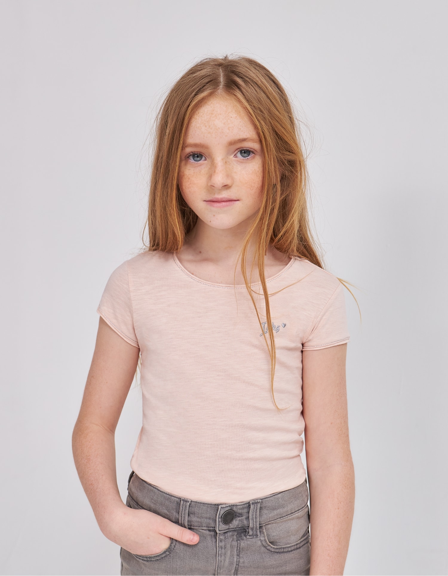 Camiseta rosa polvoroso Essentiel niña algodón