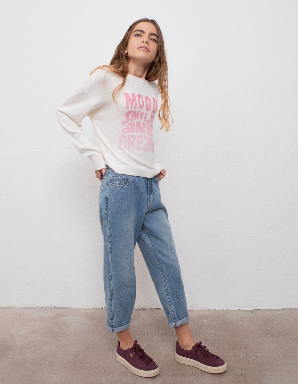 Jean droit bleu coton bio longueur 7/8ème fille