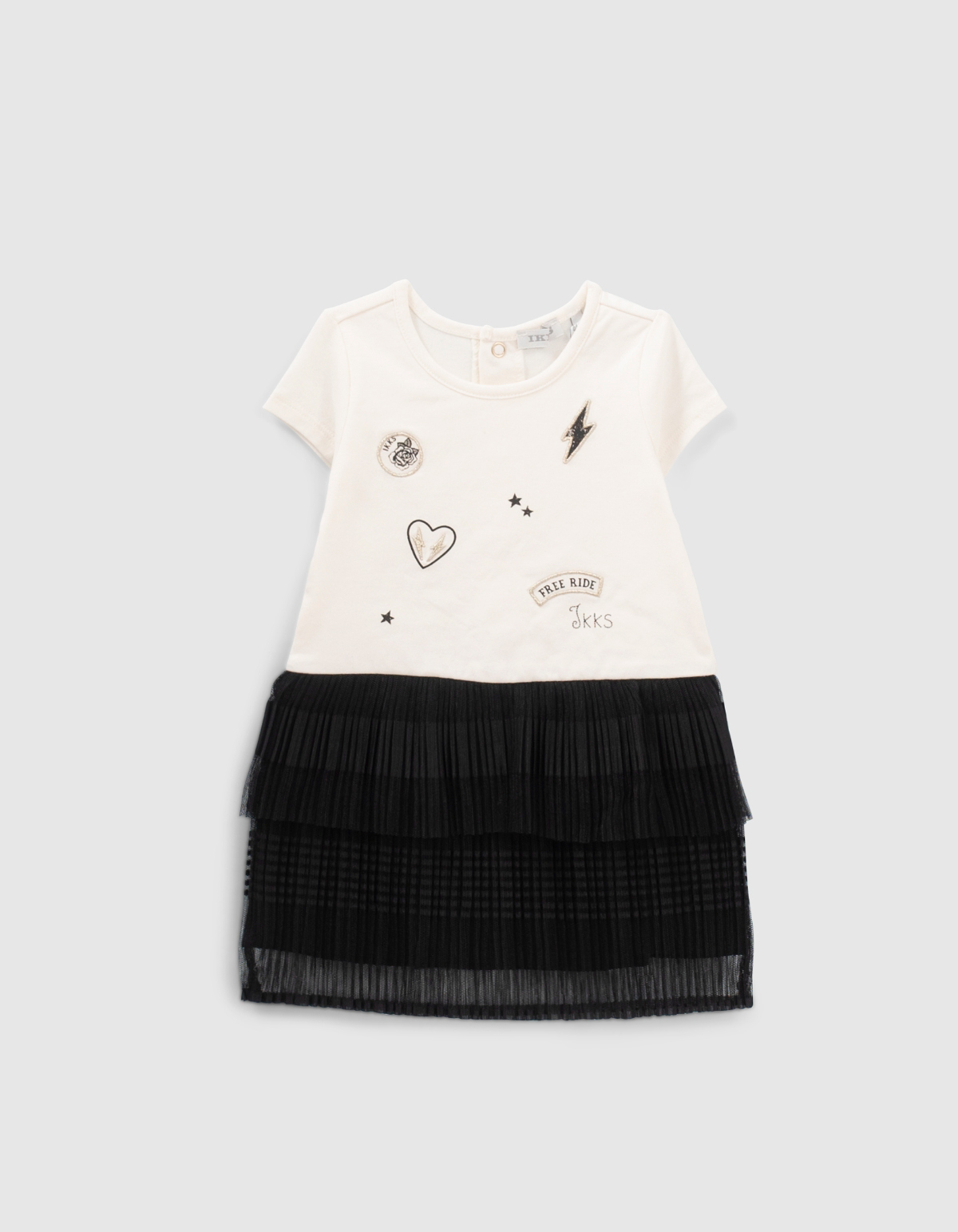 Baby girls’ ecru/black tulle mixed-fabric dress