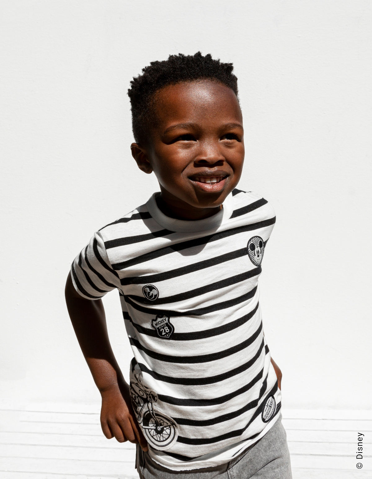 White IKKS–MICKEY T-shirt with black stripes