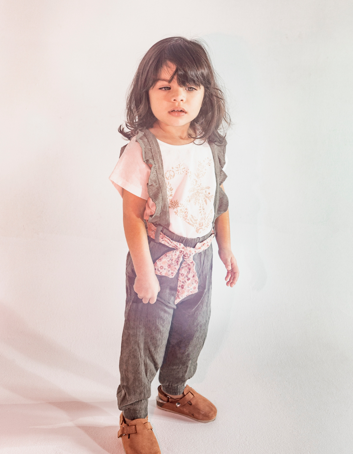 Baby girls’ khaki dungarees & T-shirt outfit