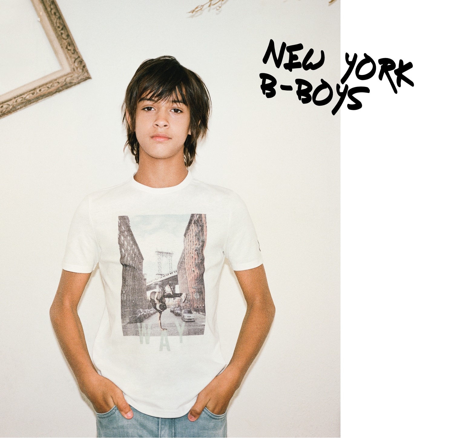 Weißes Jungen-T-Shirt mit Breakdancer-Foto NY