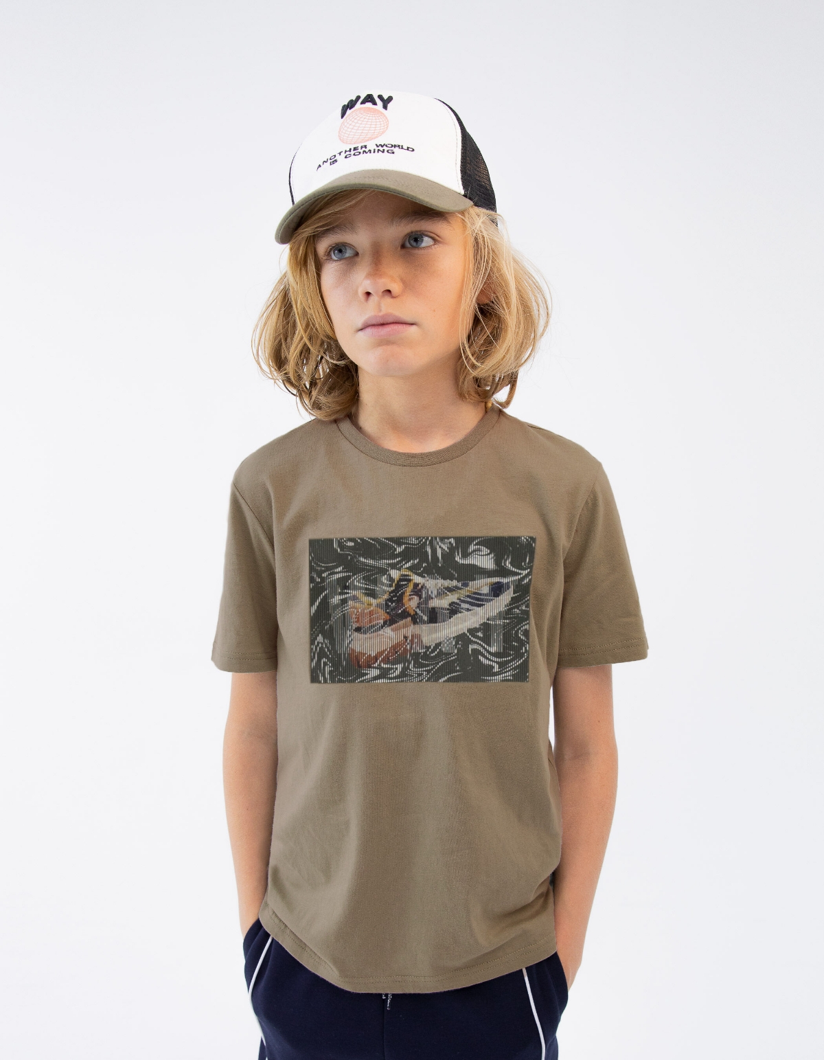 Boys’ khaki lenticular effect rubber image T-shirt