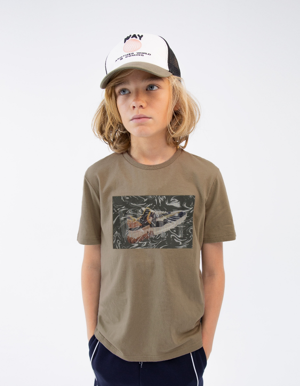 Kaki T-shirt rubber opdruk lenticulair effect jongens
