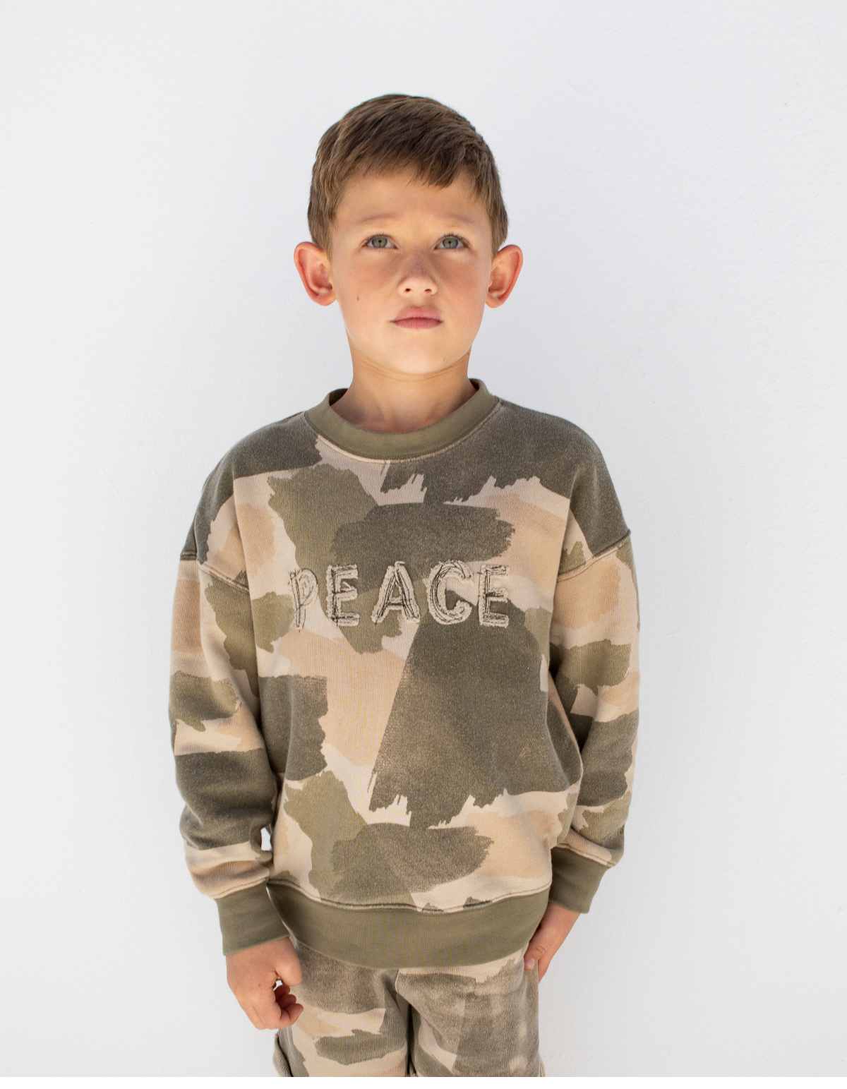 Boys’ beige camouflage organic cotton sweatshirt