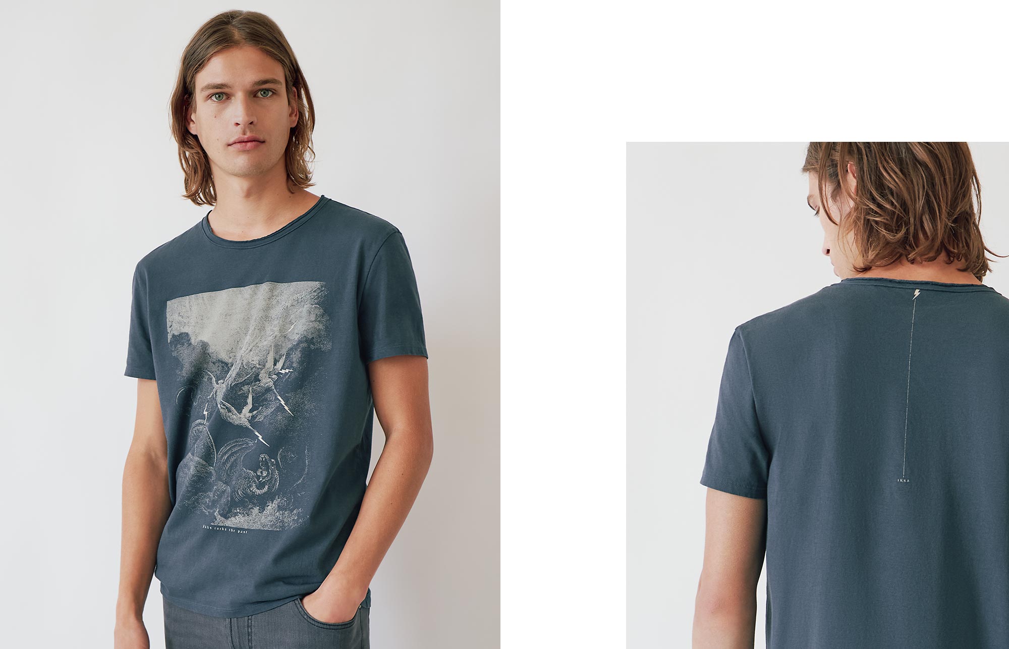 Stahlblaues Herren-T-Shirt mit Gravurmotiv