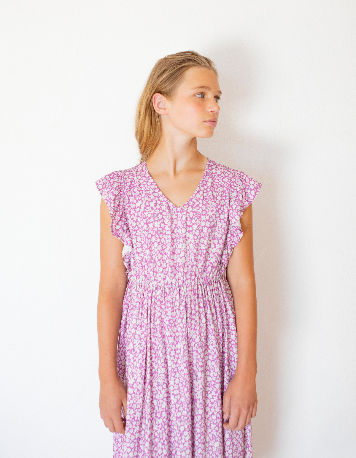 Langes Mädchenkleid, Ecovero®, Gänseblümchen-Print, Parma