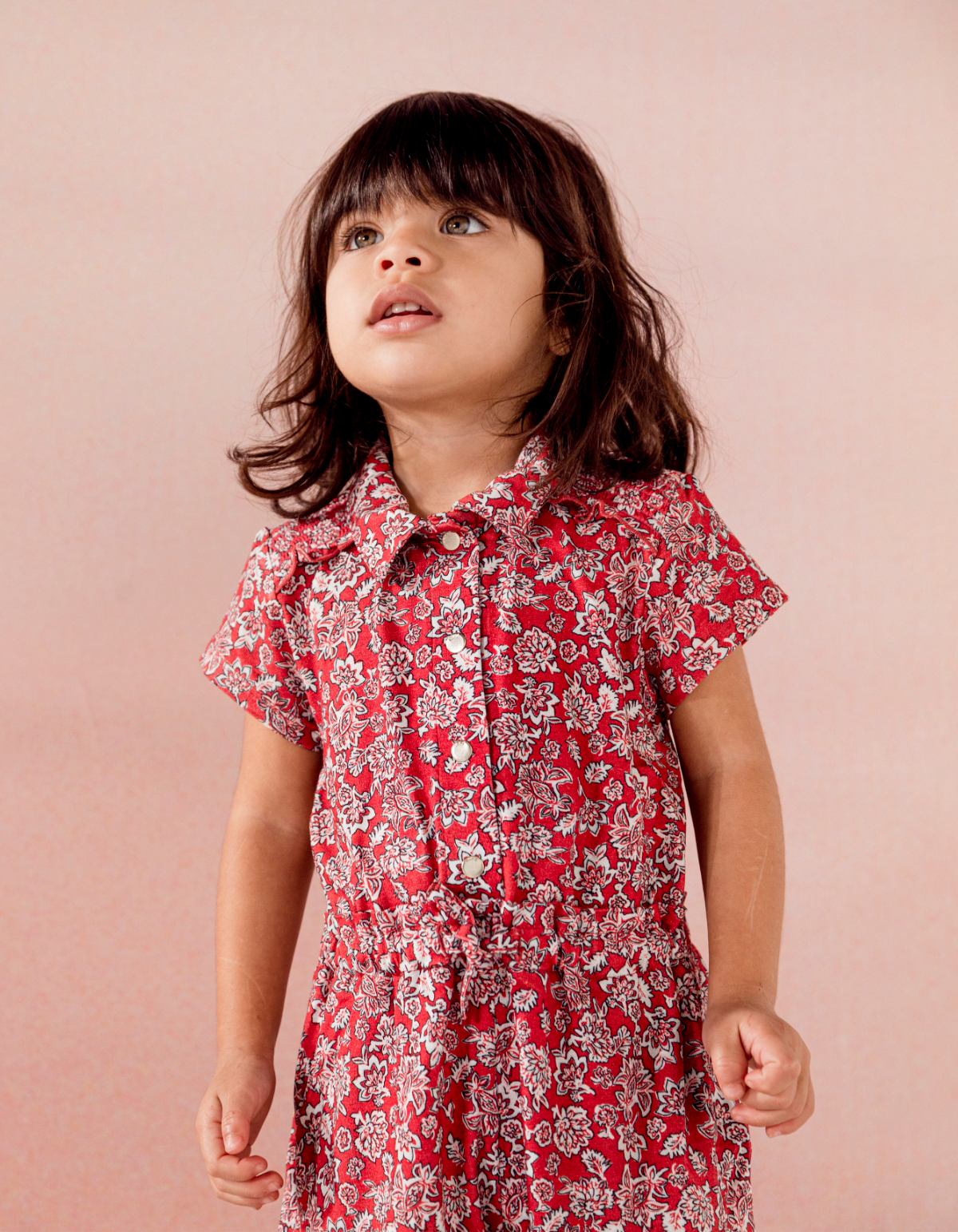 Korte rode jumpsuit bloemenprint babymeisjes