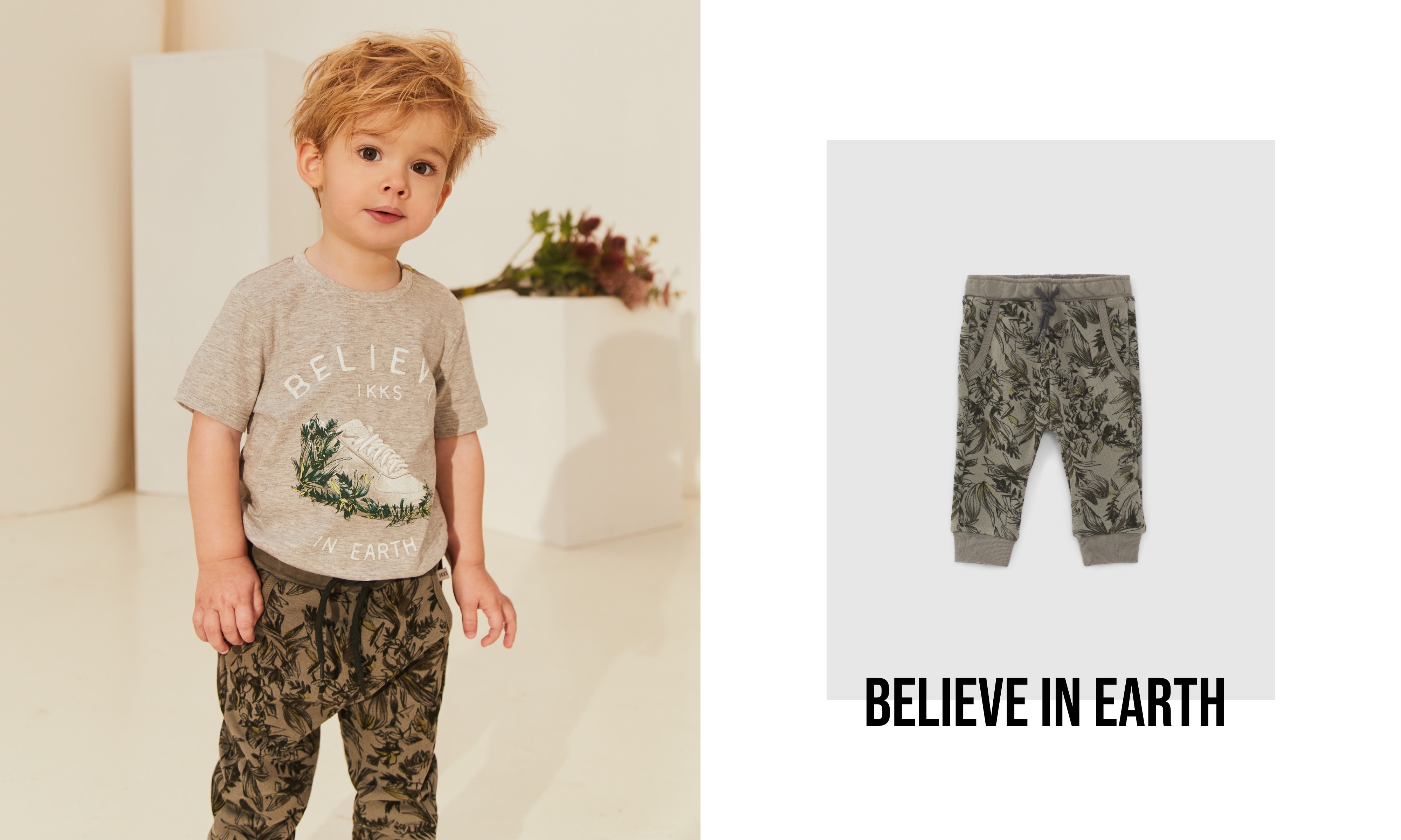 Khaki Jogginghose mit Jungle-Blätterprint für Babyjungen 