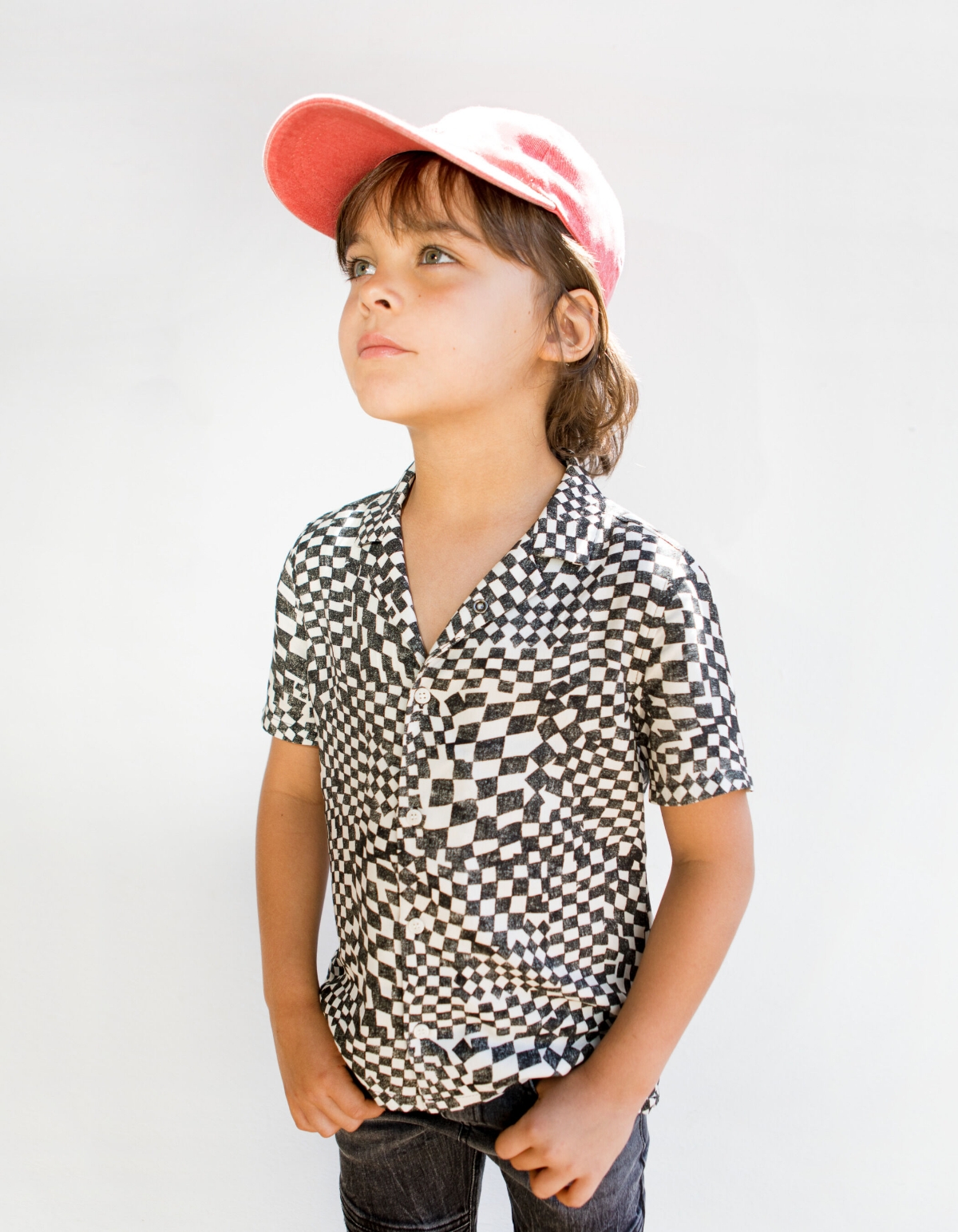 Chemise beige Lenzing™ Ecovero™ à motif damier noir