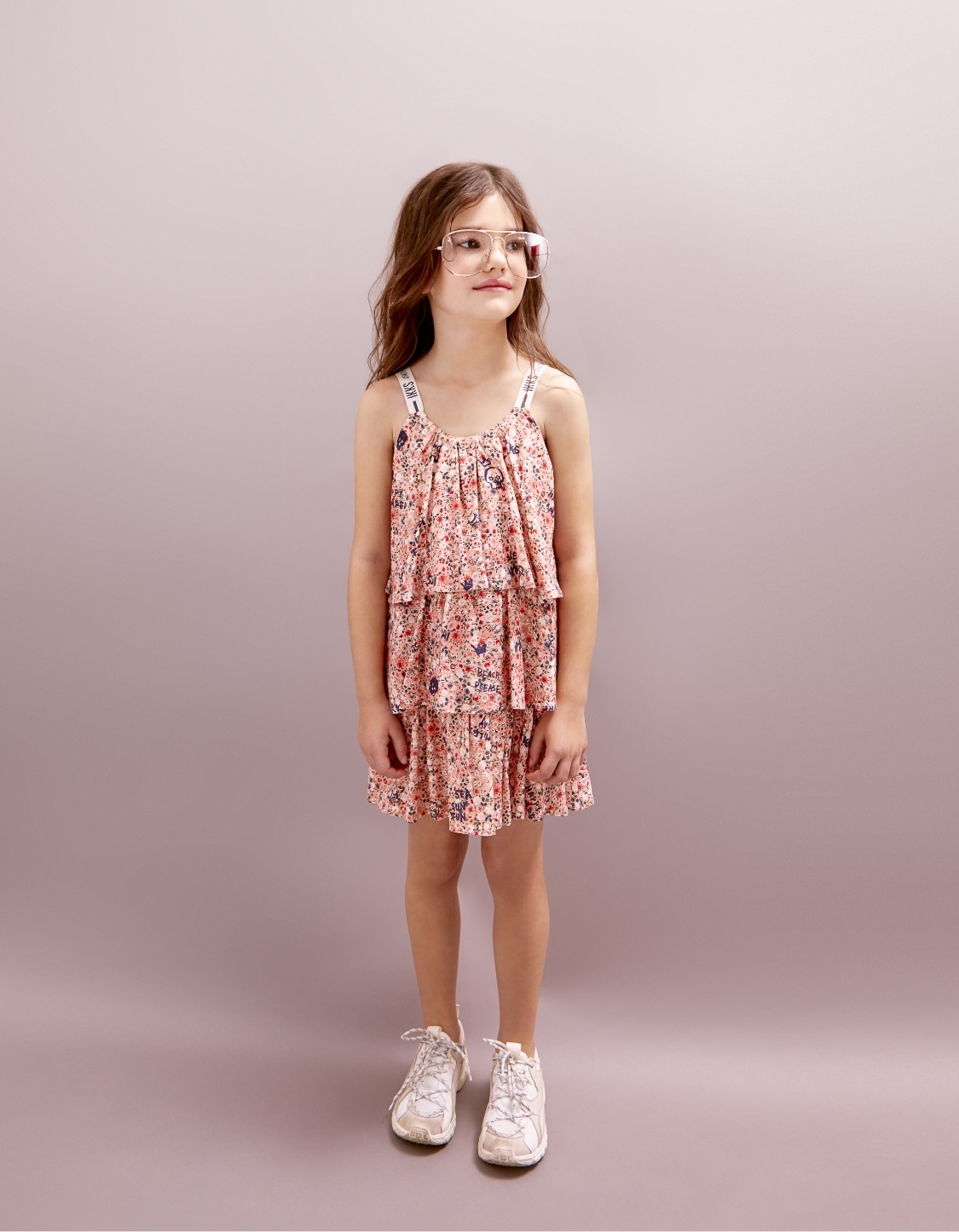 Girls’ apricot Ecovero® flower print ruffled dress