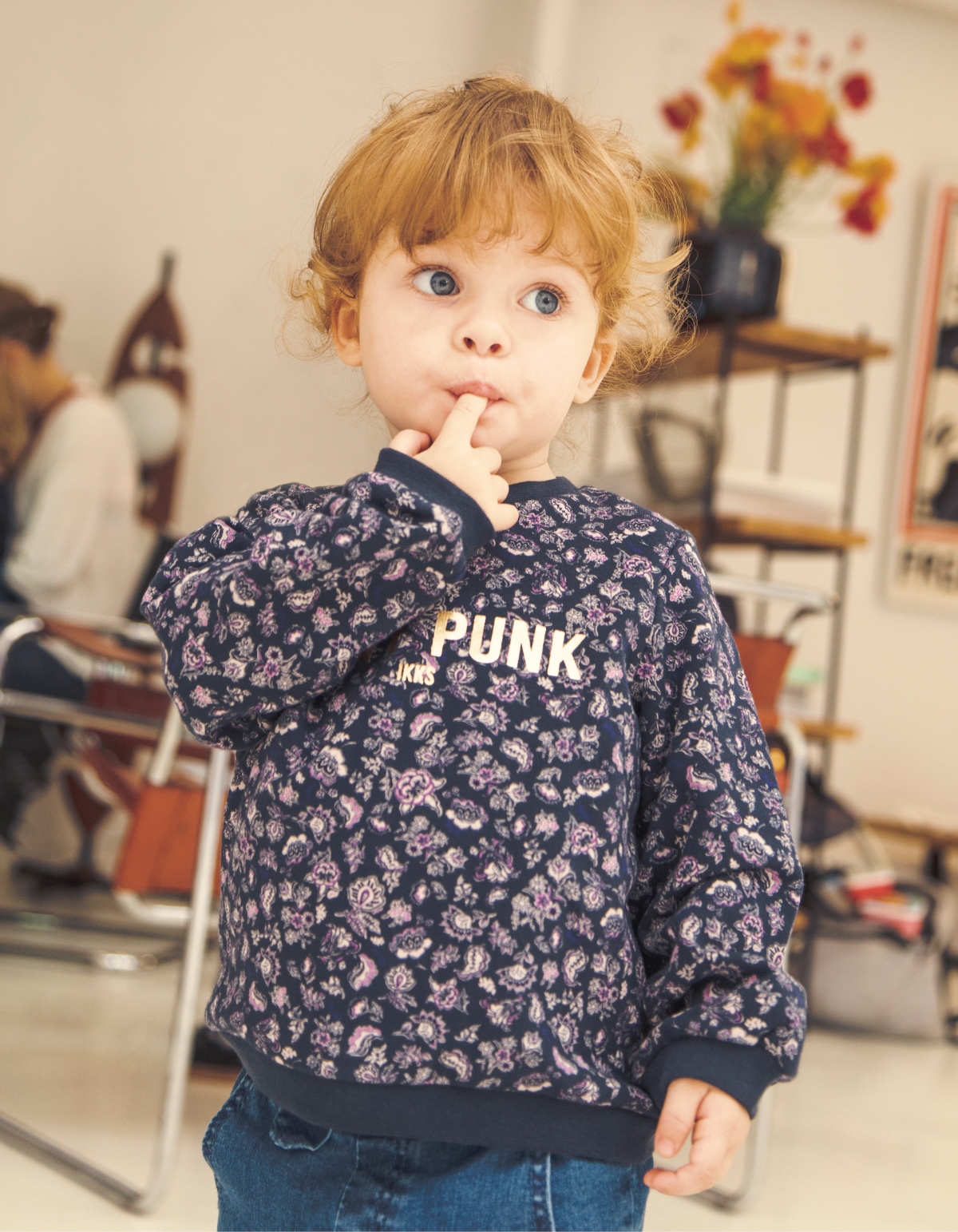 Baby girls’ navy Paisley print and slogan sweatshirt