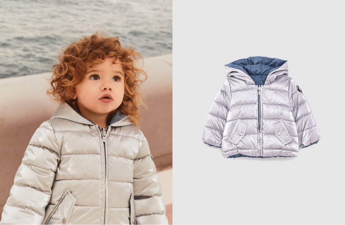 Baby girls’ silver & blue Tencel® reversible padded jacket