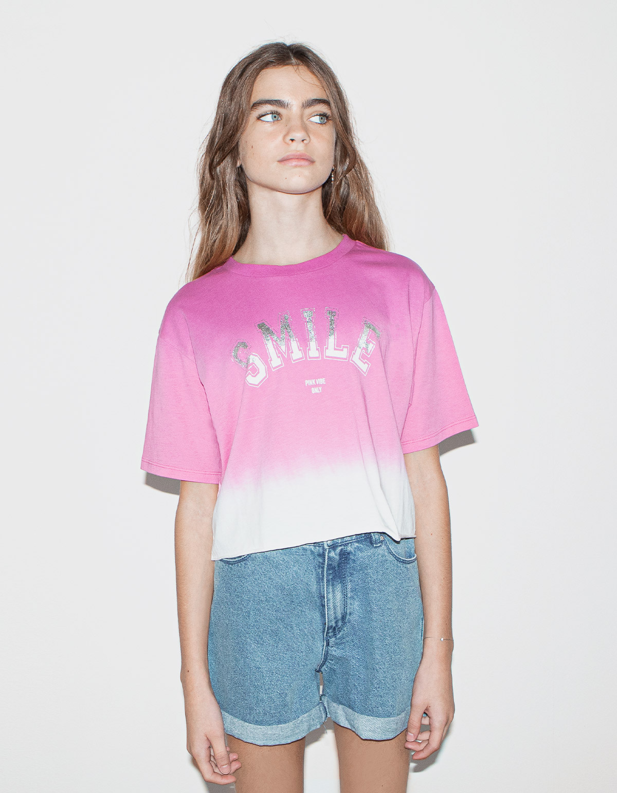 Blauwe jeansshort biokatoen met omslagen meisjes