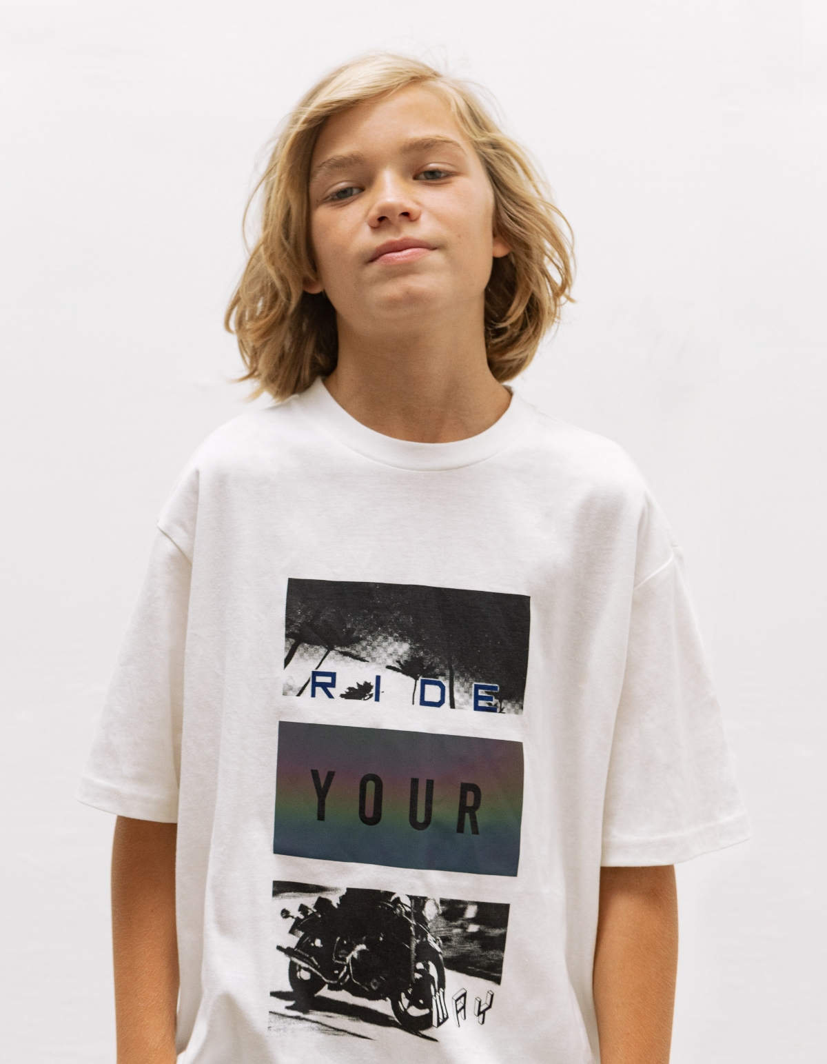 T-shirt blanc visuel triptyque rider garçon